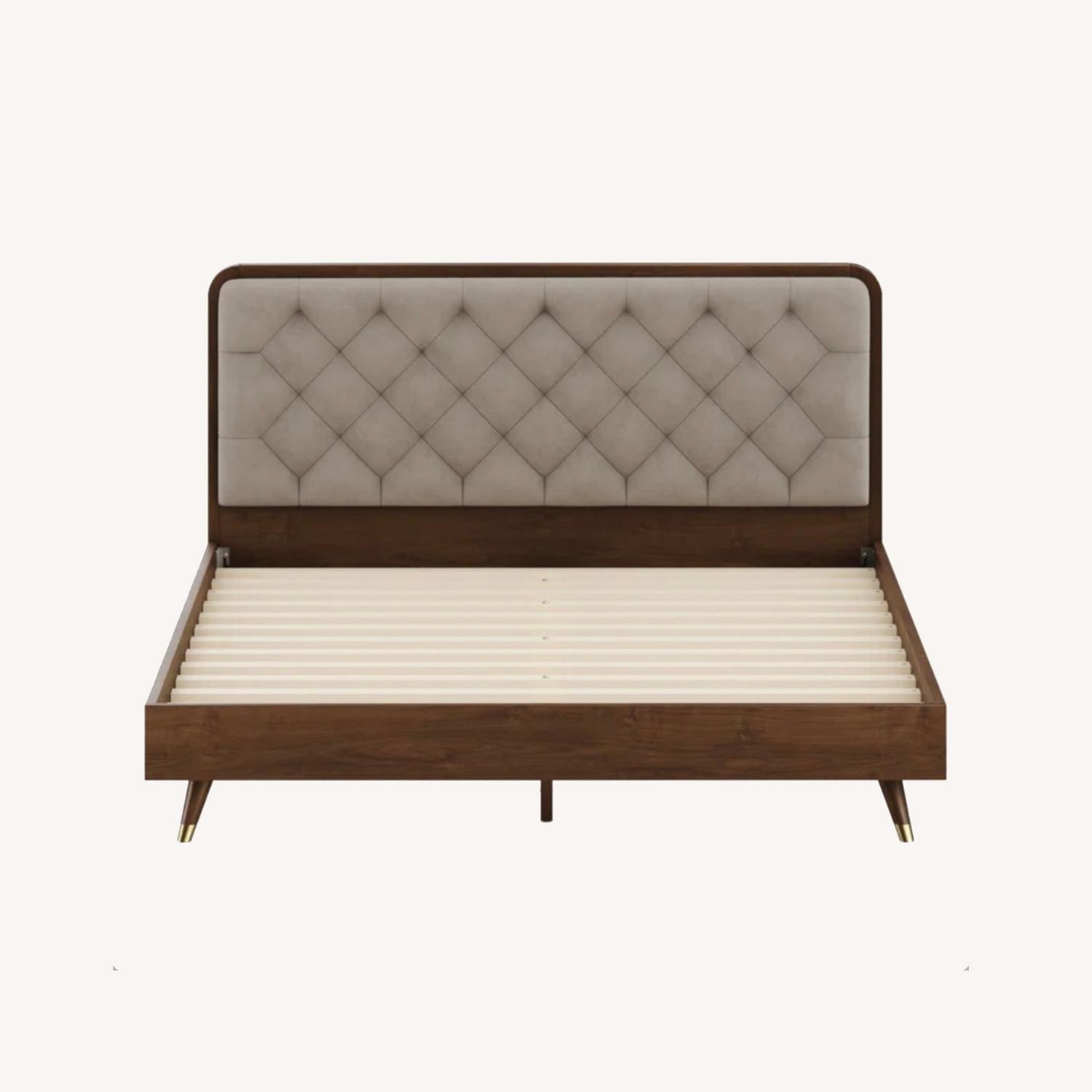 Bed Bath & Beyond Cassidy Wood Mid Century Bed Frame With Purple Headboard - image-0