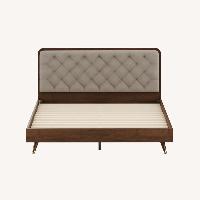 Bed Bath & Beyond Cassidy Wood Mid Century Bed Frame With Purple Headboard 