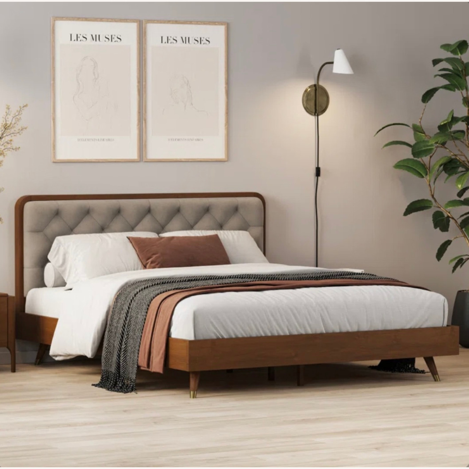 Bed Bath & Beyond Cassidy Wood Mid Century Bed Frame With Purple Headboard - image-6