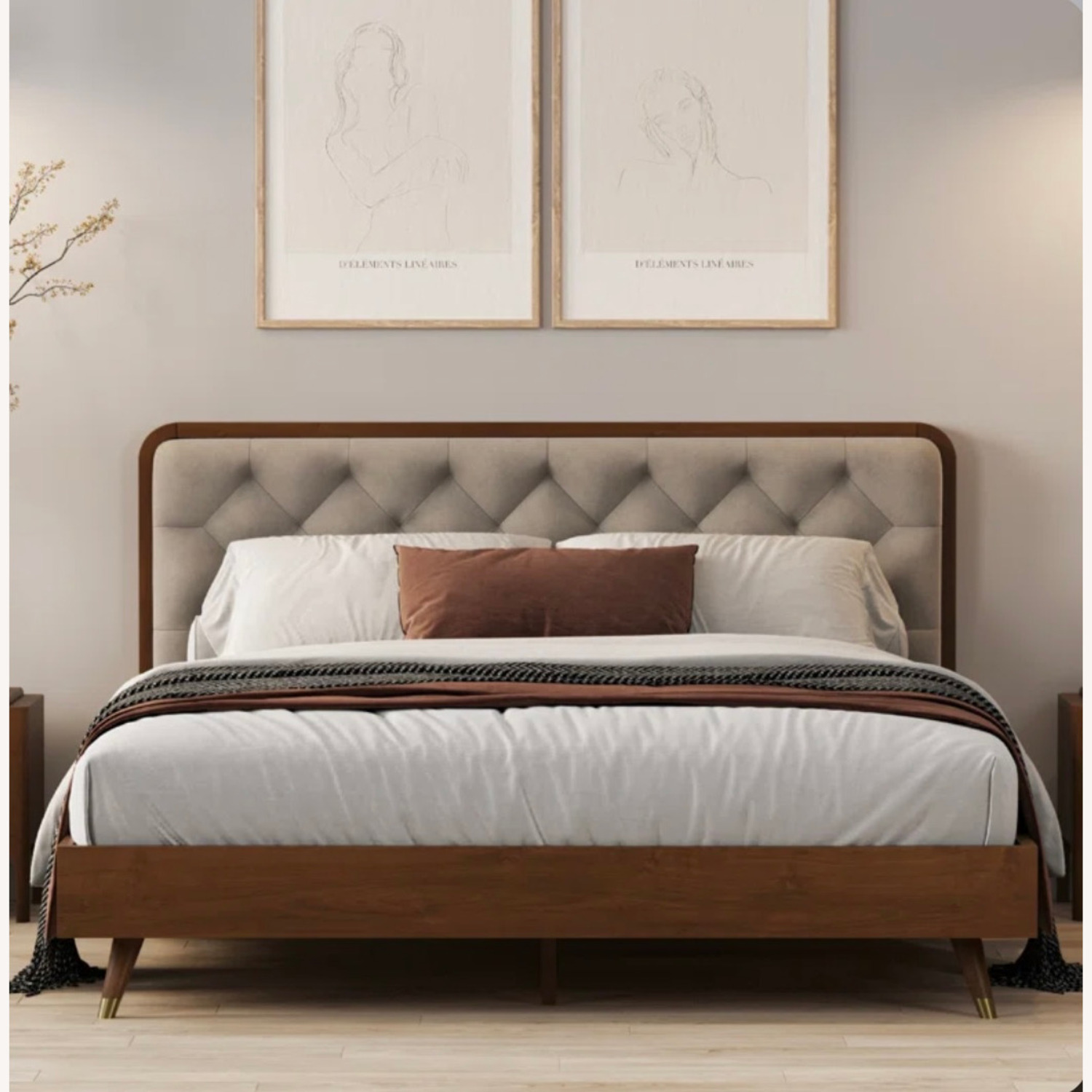 Bed Bath & Beyond Cassidy Wood Mid Century Bed Frame With Purple Headboard - image-7