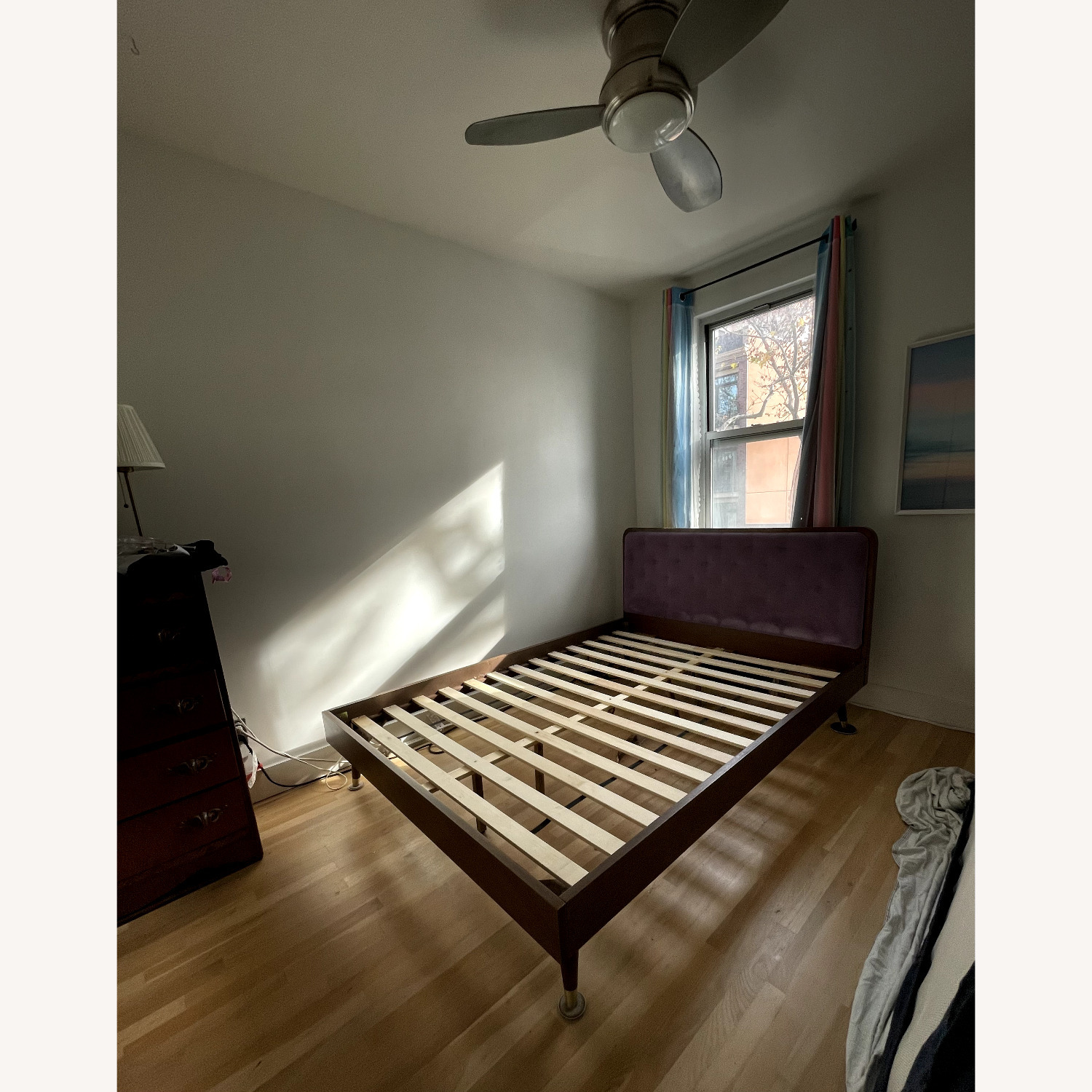 Bed Bath & Beyond Cassidy Wood Mid Century Bed Frame With Purple Headboard - image-1