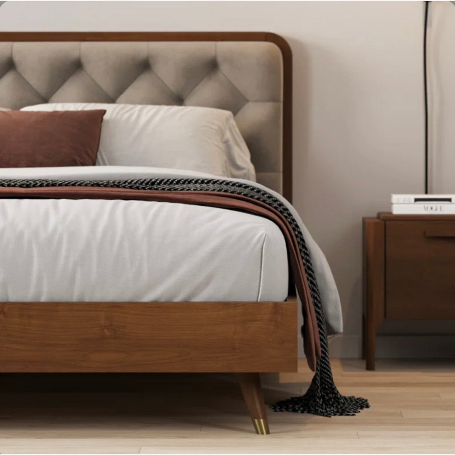 Bed Bath & Beyond Cassidy Wood Mid Century Bed Frame With Purple Headboard - image-3