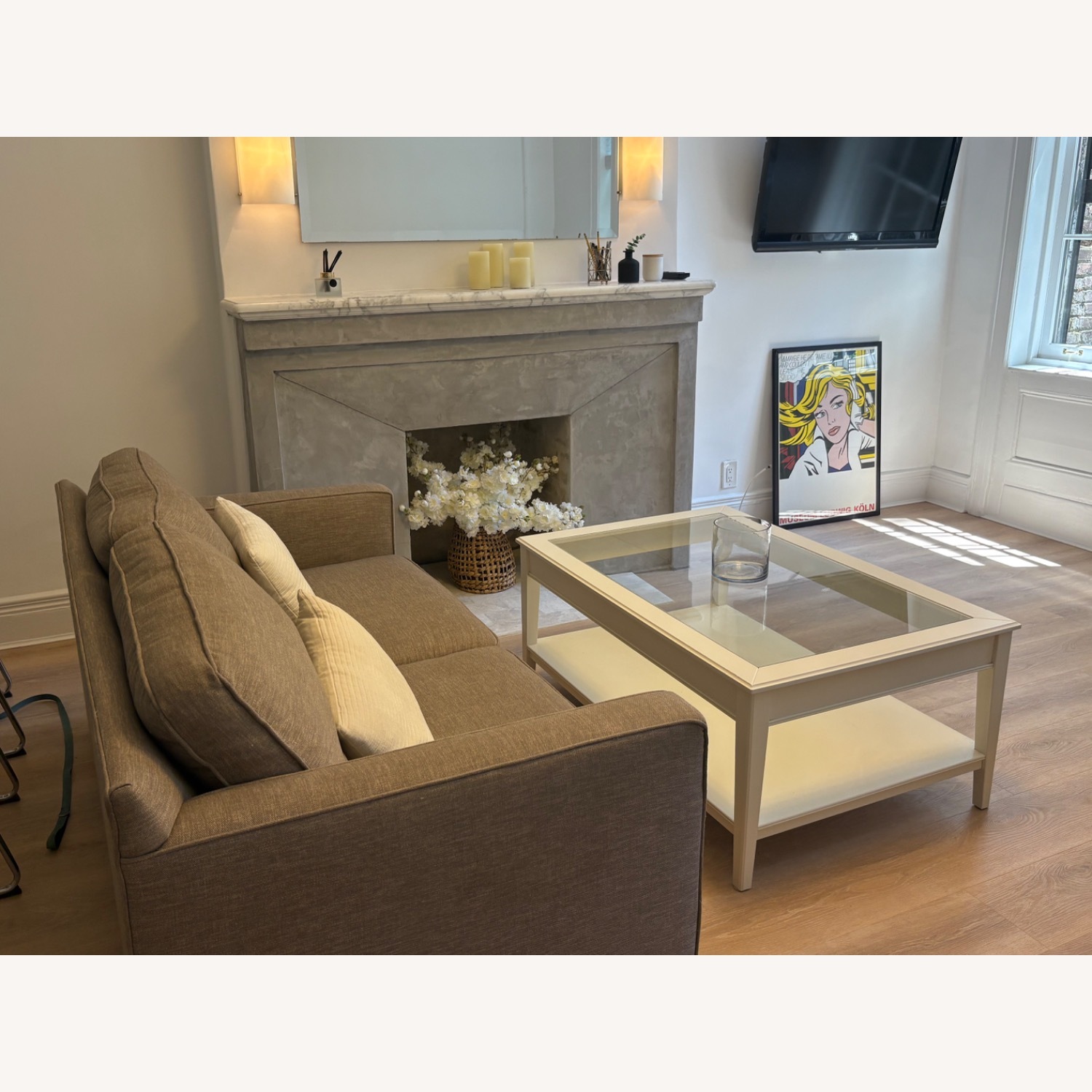 White Wood and Glass Coffee Table - image-6