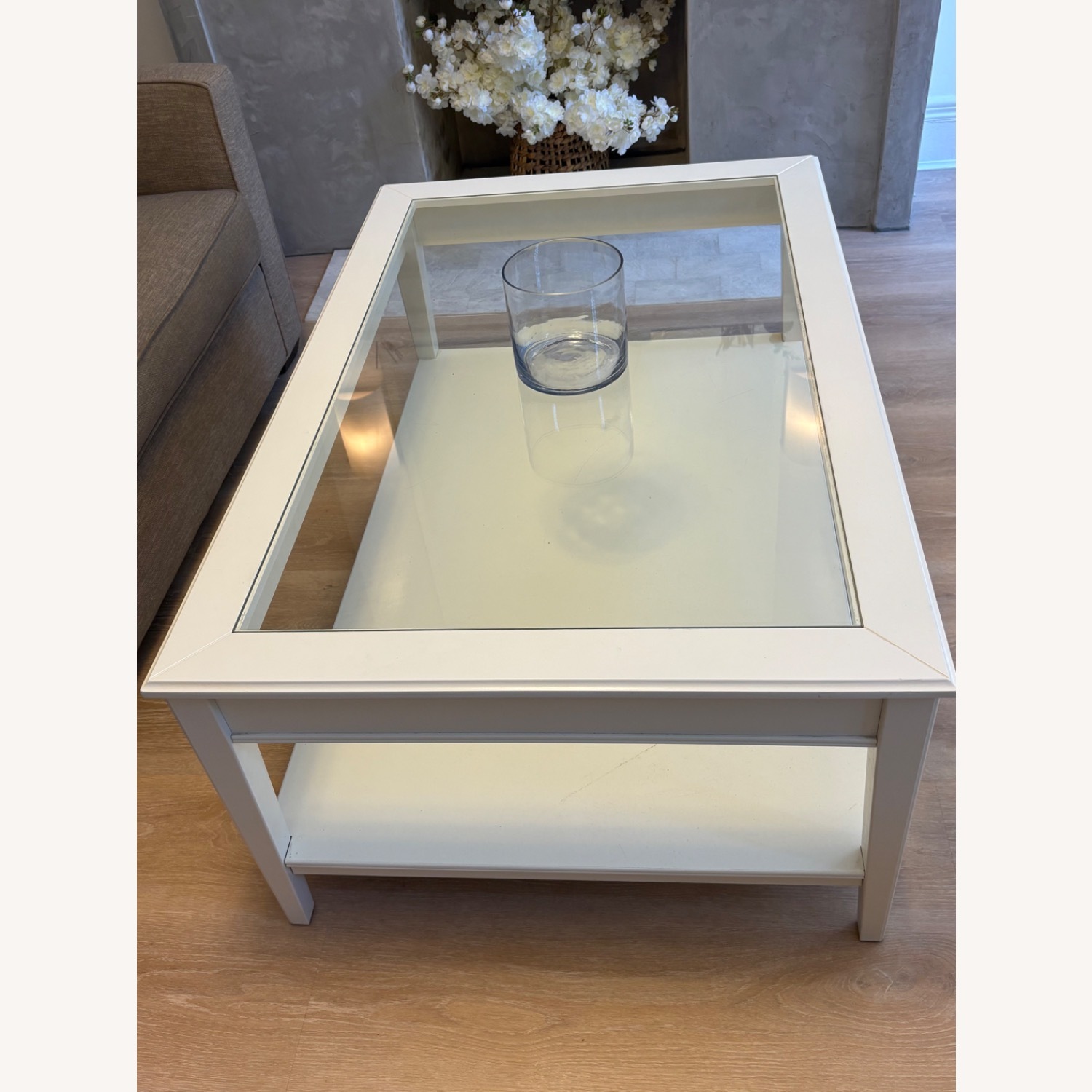 White Wood and Glass Coffee Table - image-3