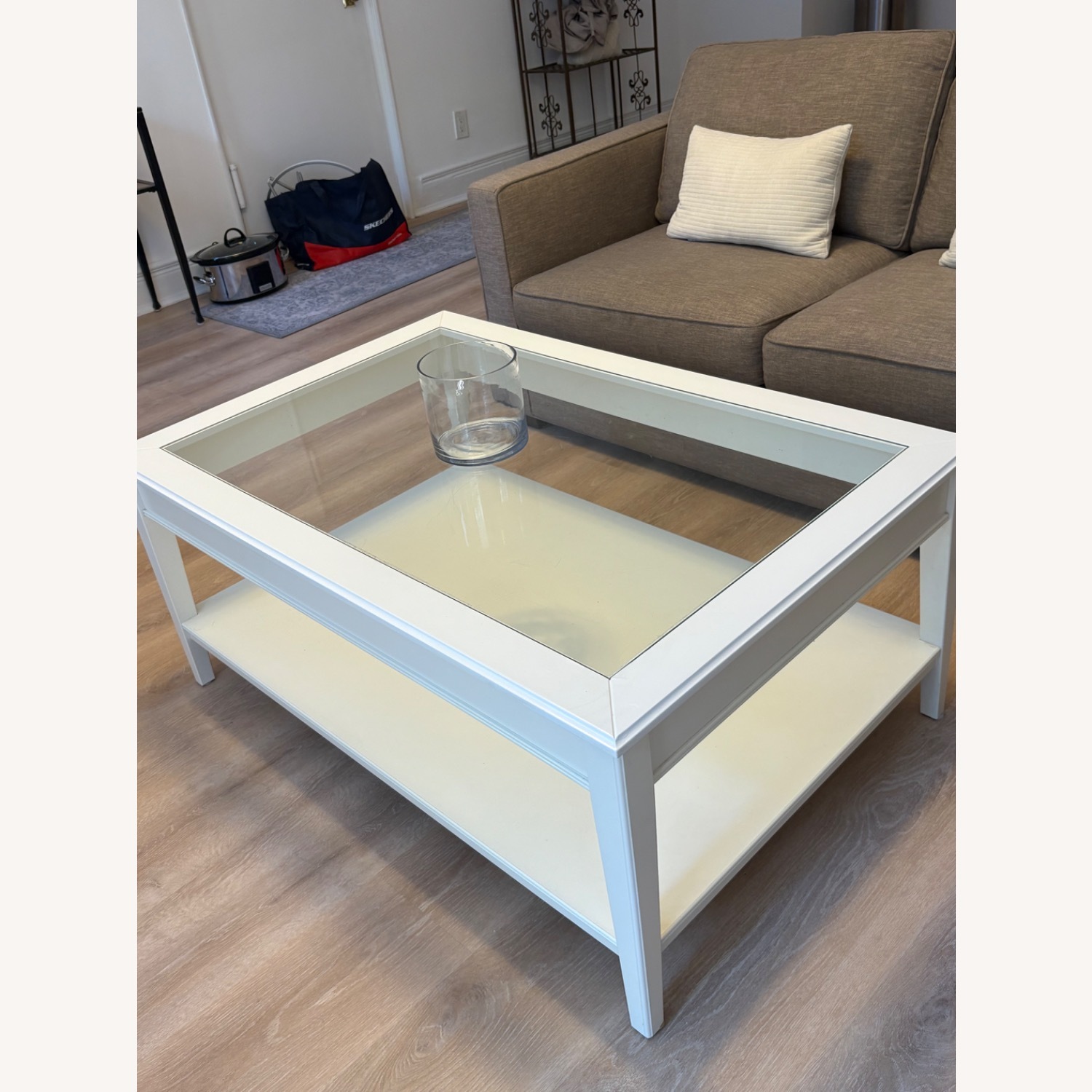 White Wood and Glass Coffee Table - image-8