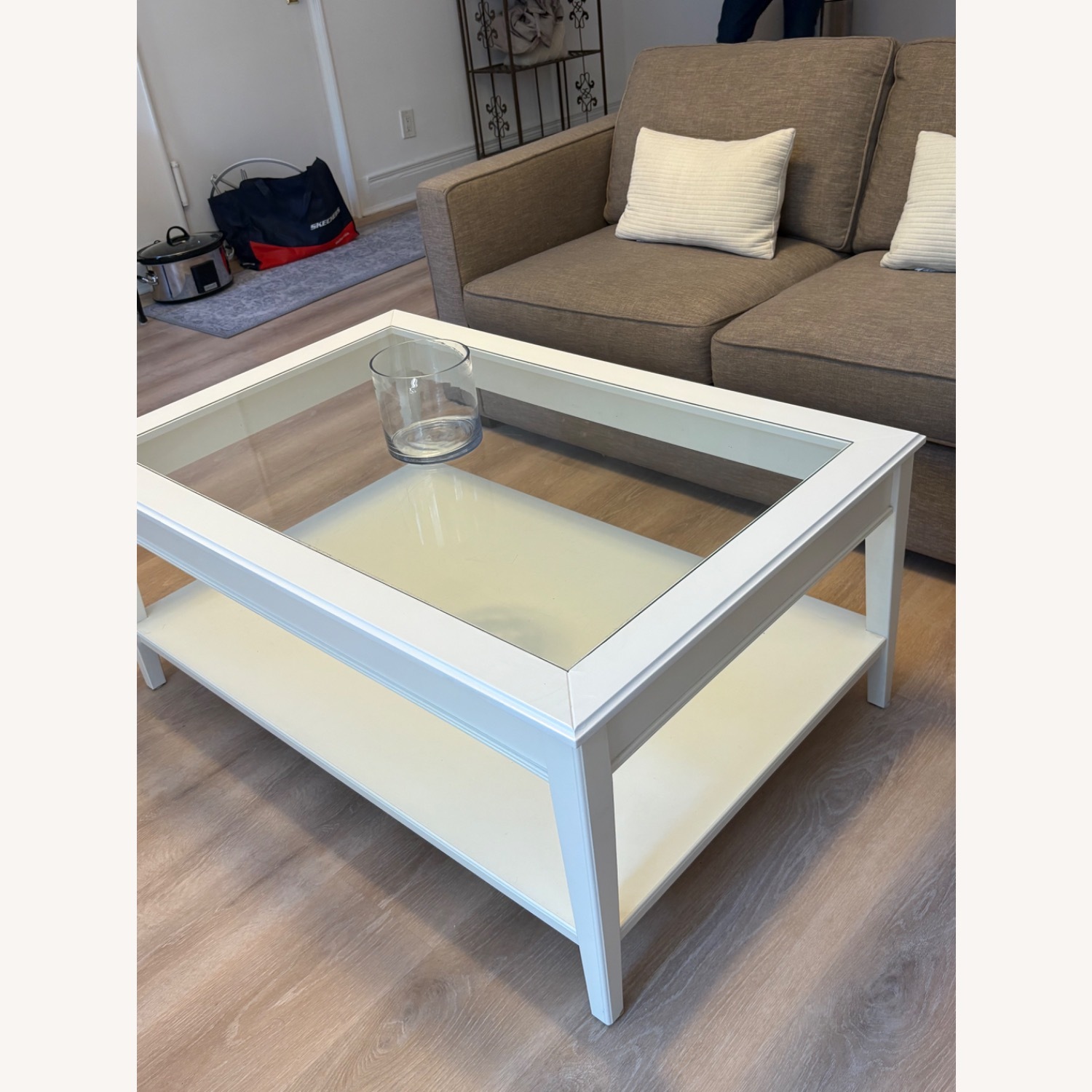 White Wood and Glass Coffee Table - image-2