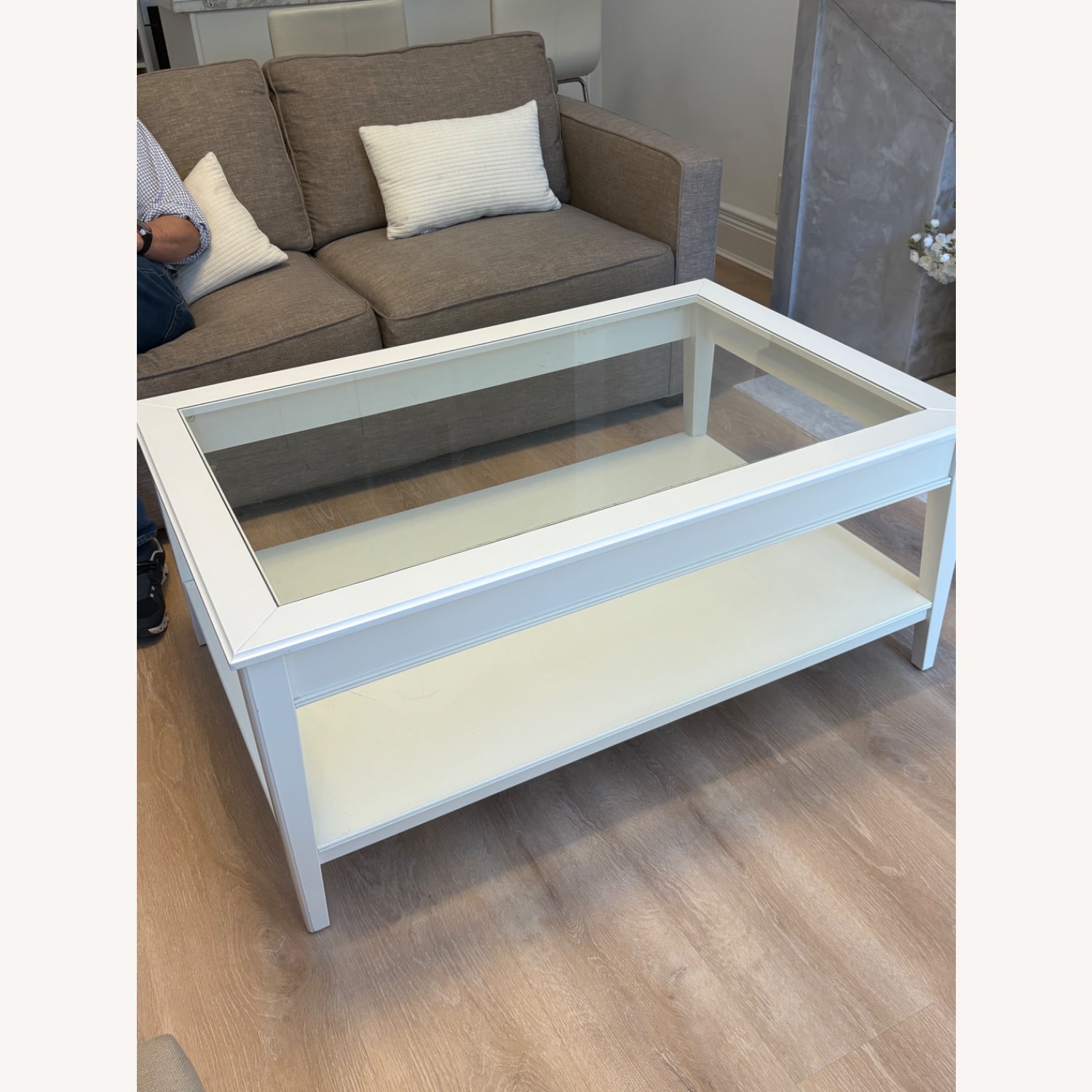 White Wood and Glass Coffee Table - image-11