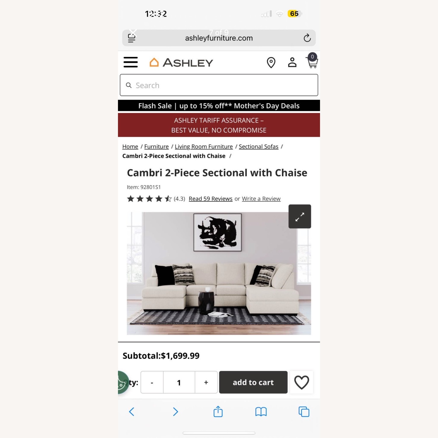 Cambri 2 Piece Sectional with Chaise & Ottoman - image-7