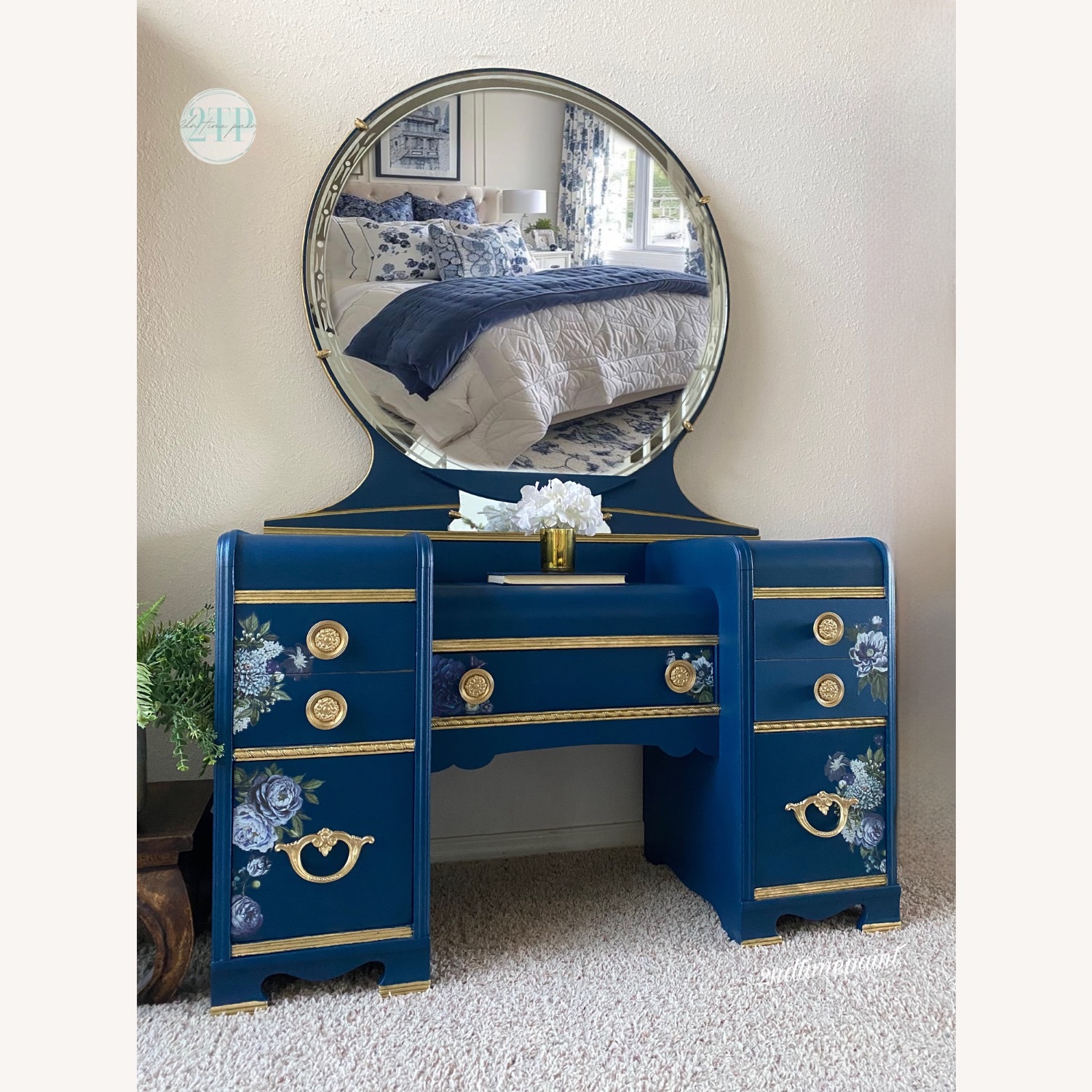 Antique Art Deco Waterfall Vanity - image-1