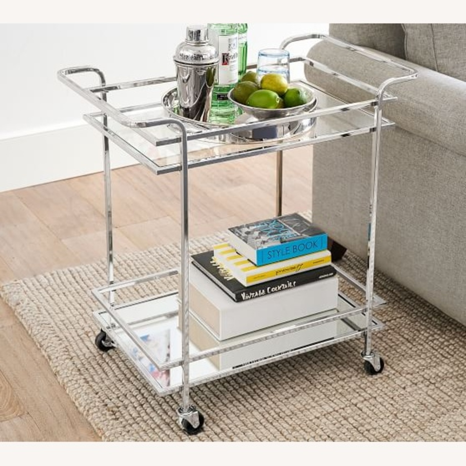 Pottery Barn Skylar Bar Cart - Brushed Nickel - image-5