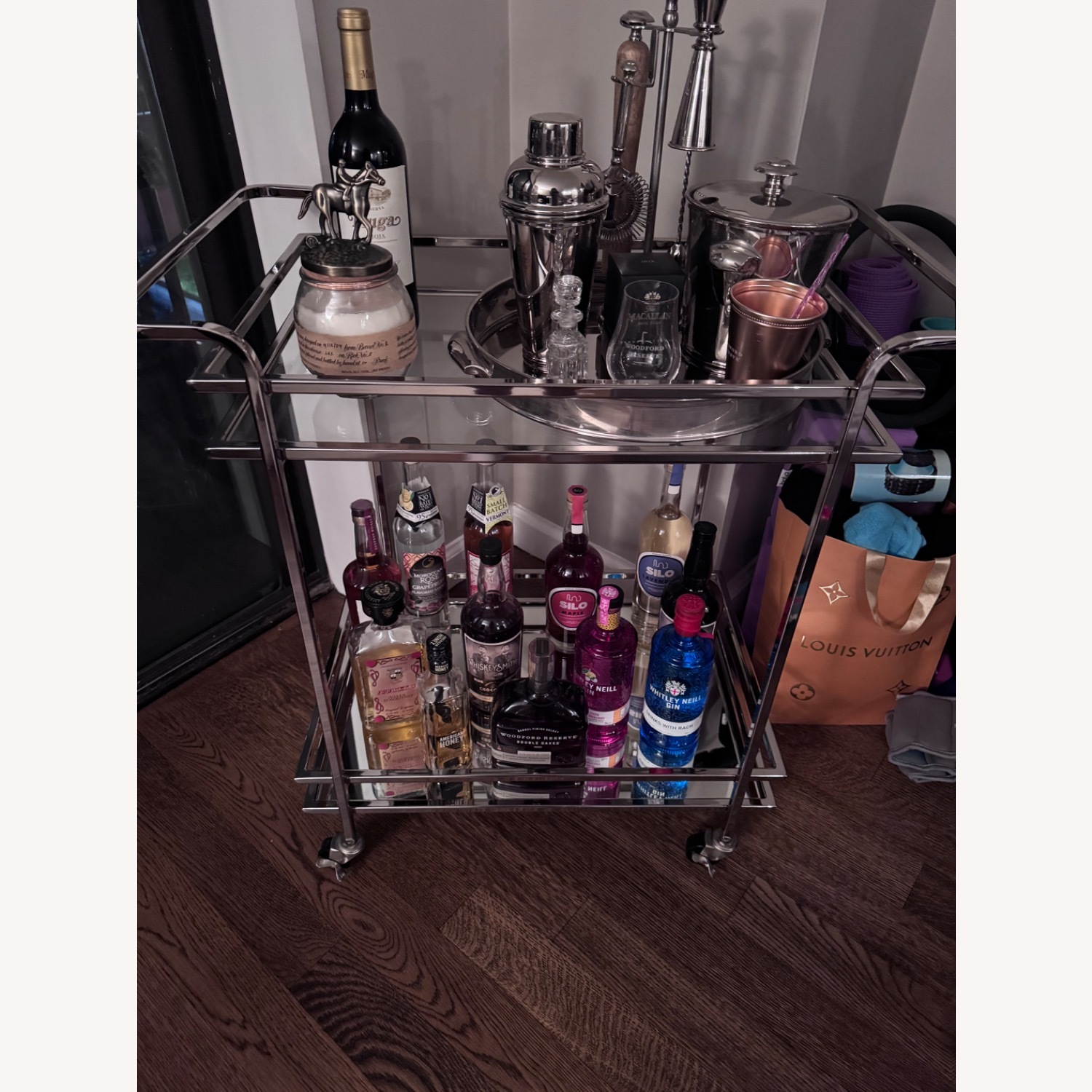 Pottery Barn Skylar Bar Cart - Brushed Nickel - image-3