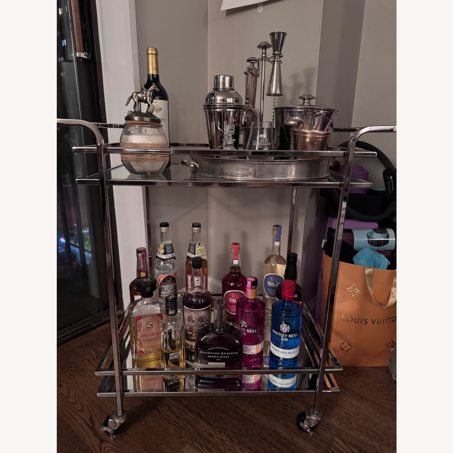 Pottery Barn Skylar Bar Cart - Brushed Nickel - image-4