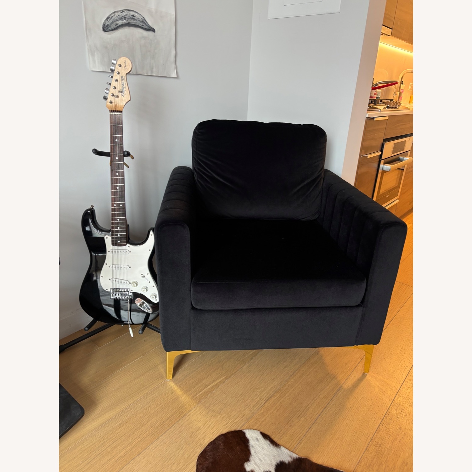 Black & Gold Velvet Accent Chair - image-3