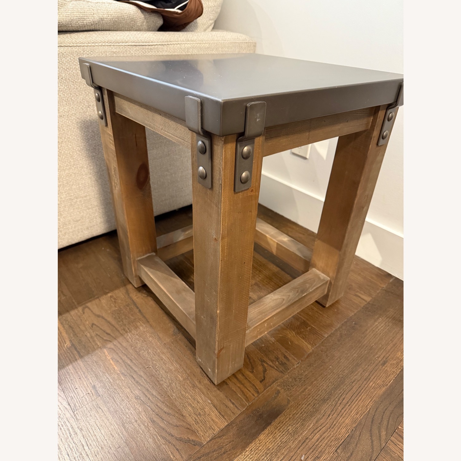 Restoration Hardware Wood & Zinc Side Table - image-3