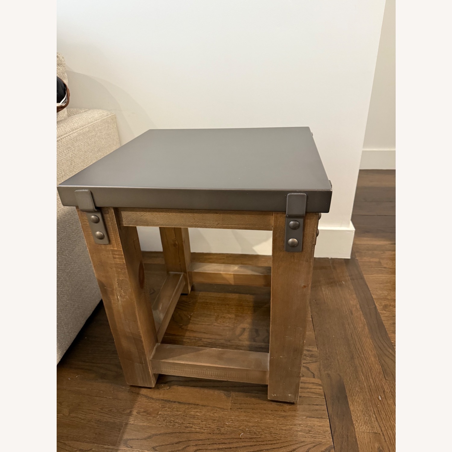 Restoration Hardware Wood & Zinc Side Table - image-2