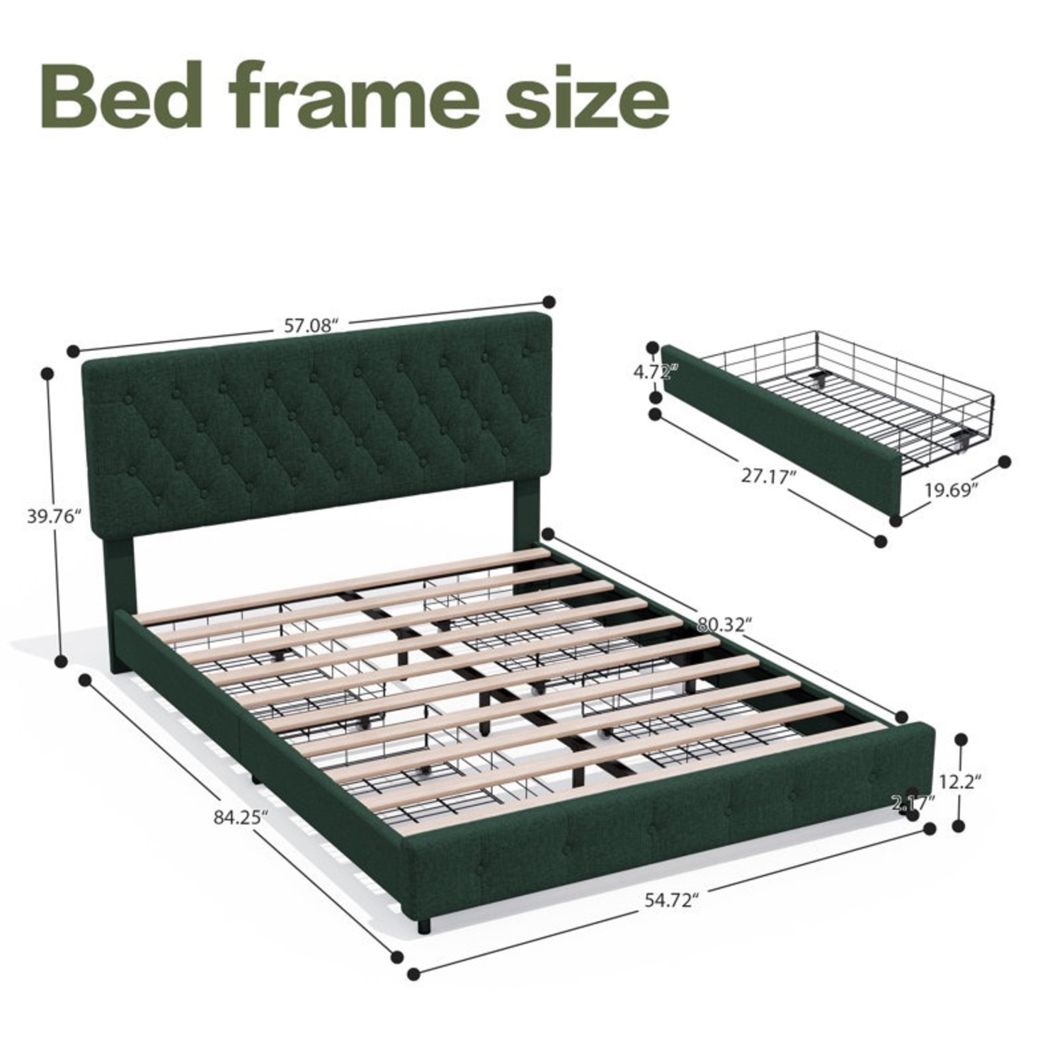Queen Velvet Hunter Green Bed  - image-2