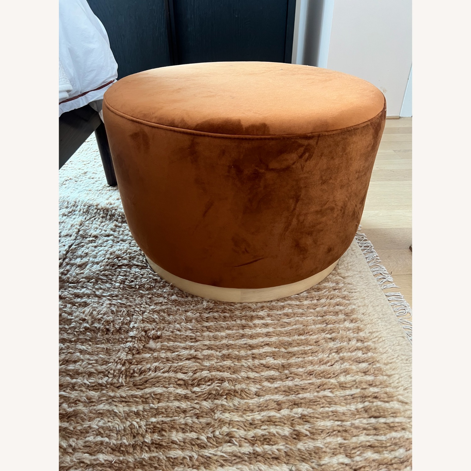 CB2 Beau Round Copper Velvet Ottoman - image-1