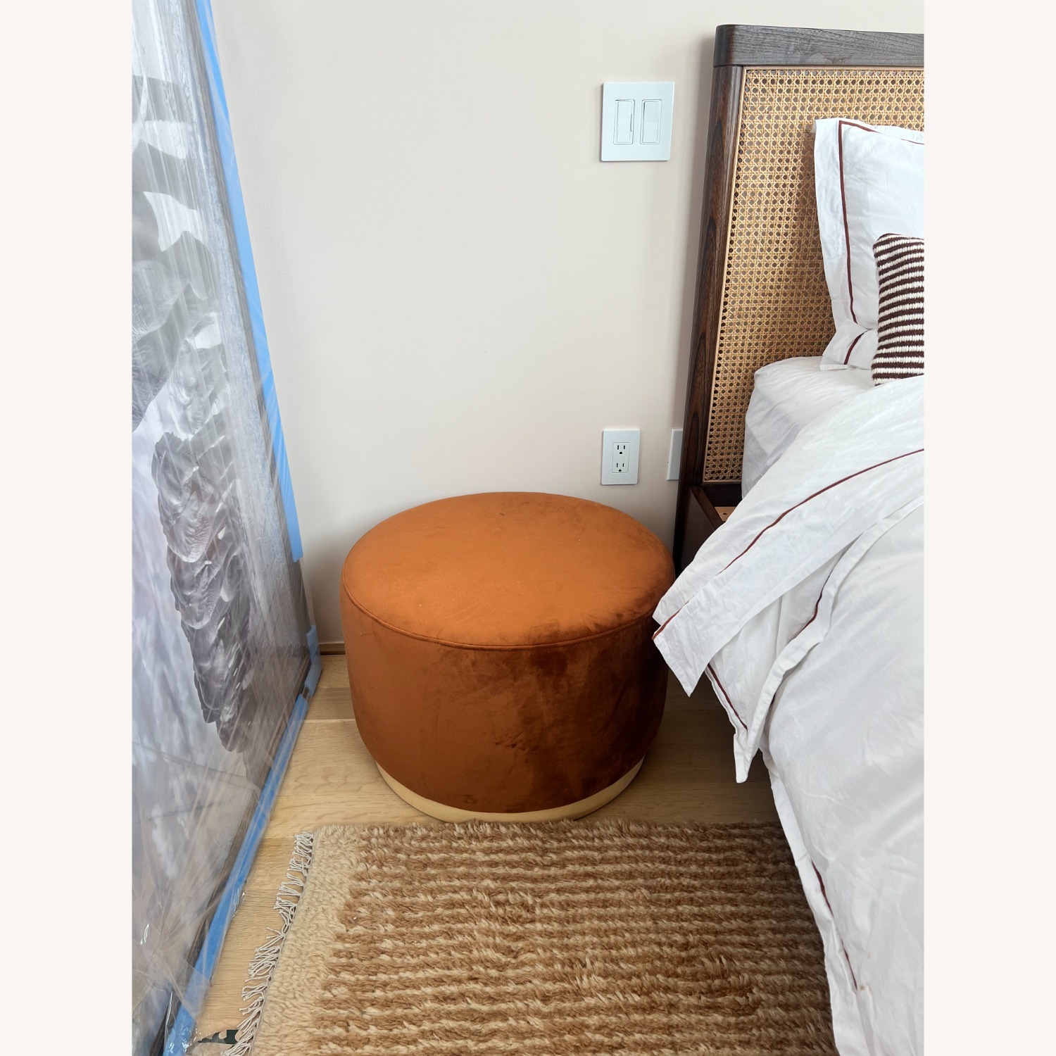 CB2 Beau Round Copper Velvet Ottoman - image-2