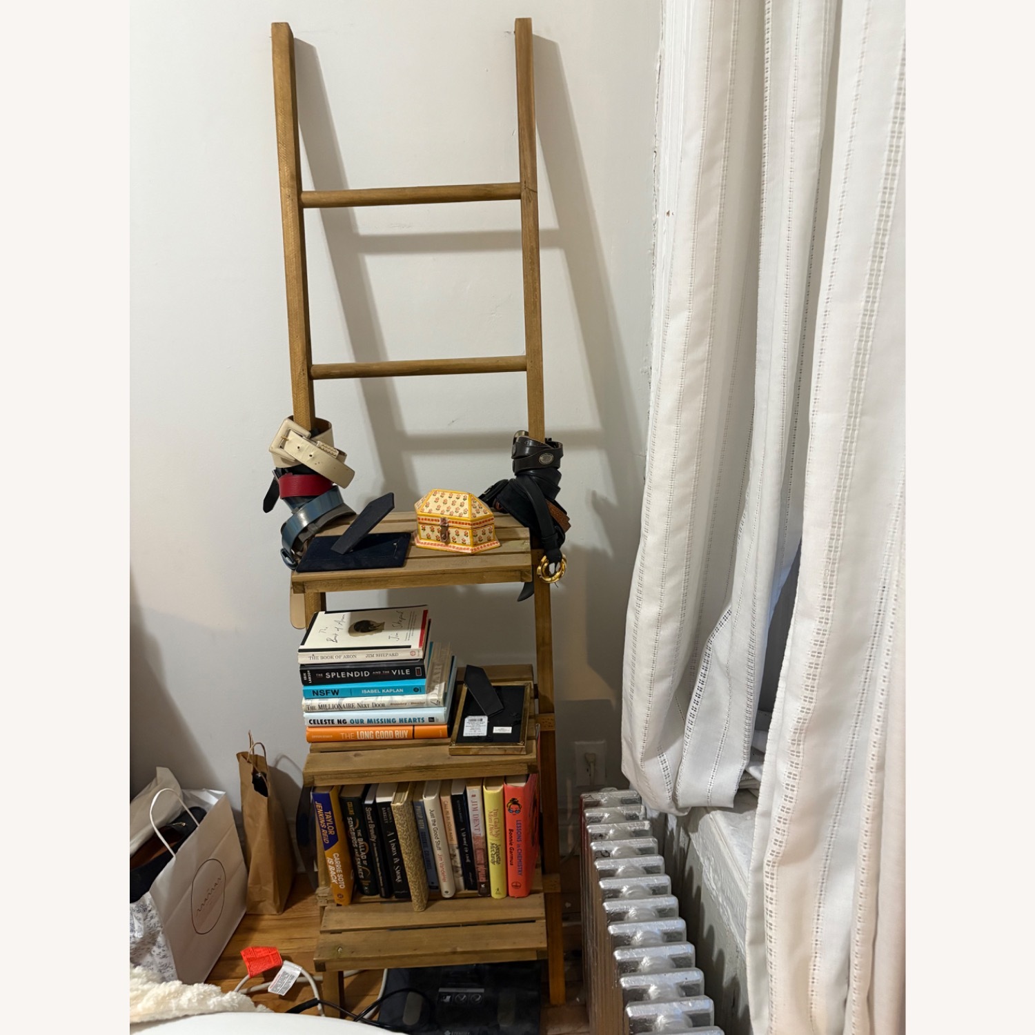 Lowe's Grayson Lane Rustic Brown Real Wood Shelves Ladder Bookcase - image-1