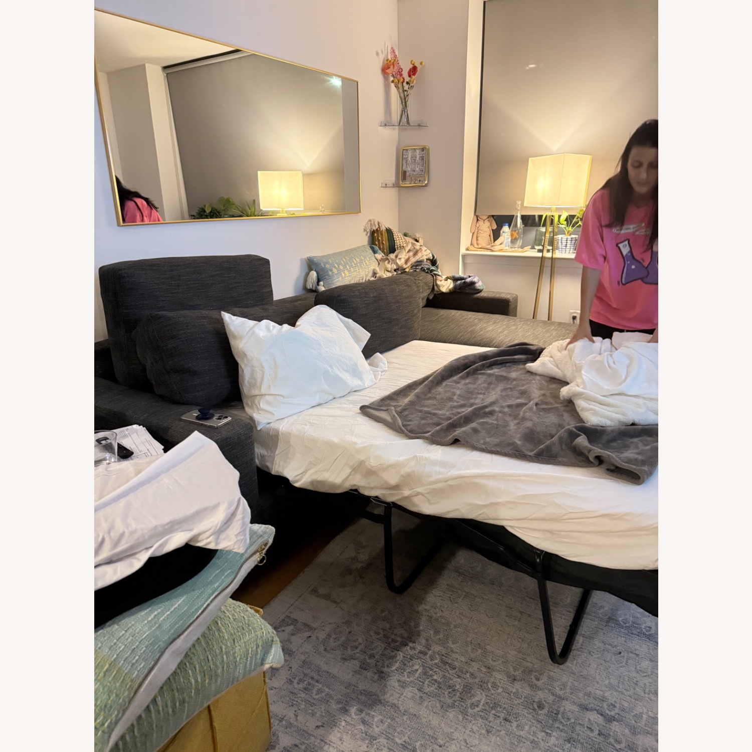 West Elm Sleeper Storage Chaise Right Sectional - image-4