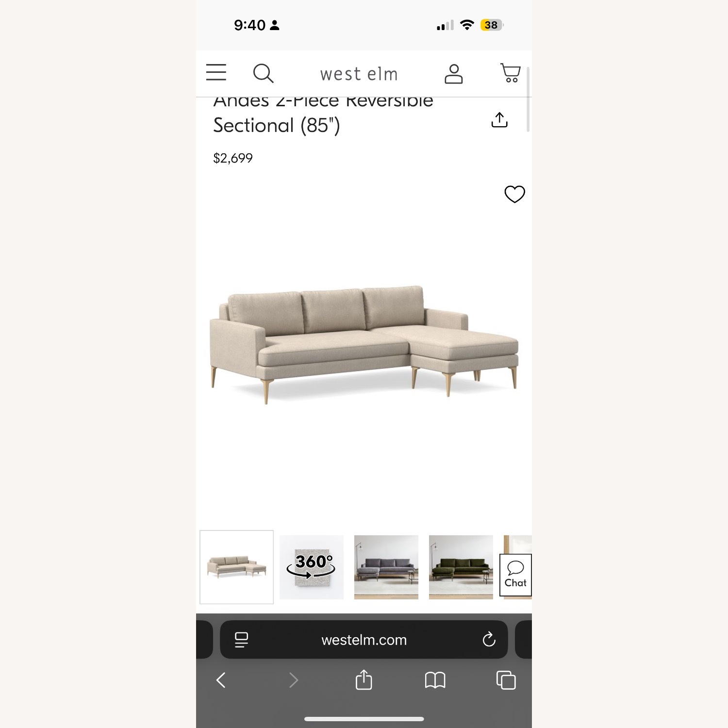 West Elm Andes Reversible Sectional Beige - image-3