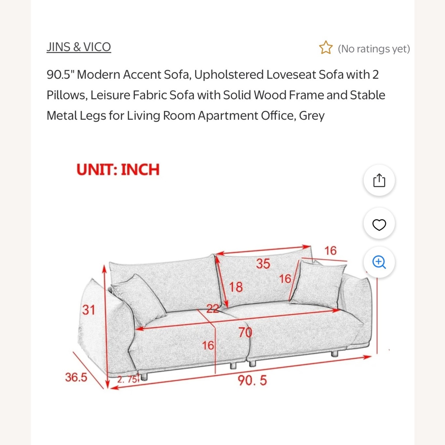 Walmart Beige Loveseat Sofa with 2 Pillows - image-5