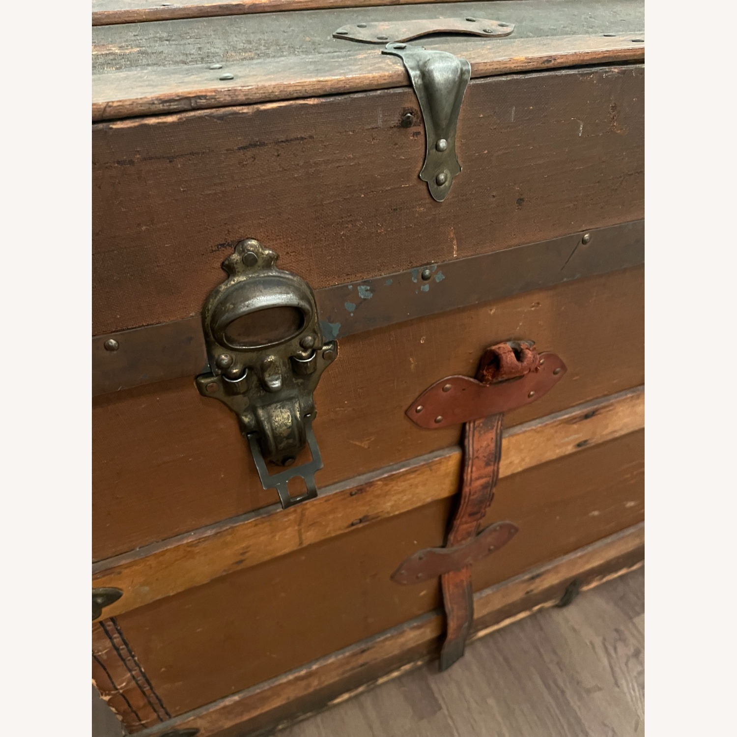 Vintage Rustic Brown Steam Trunk Wood and Metal - image-3