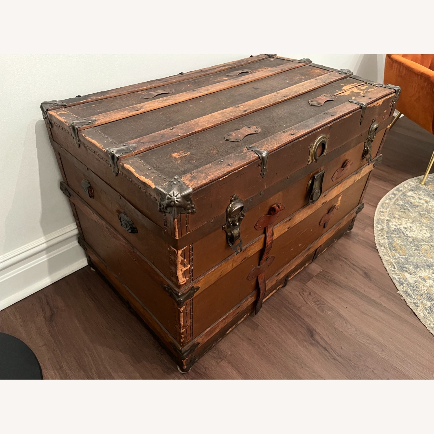 Vintage Rustic Brown Steam Trunk Wood and Metal - image-2
