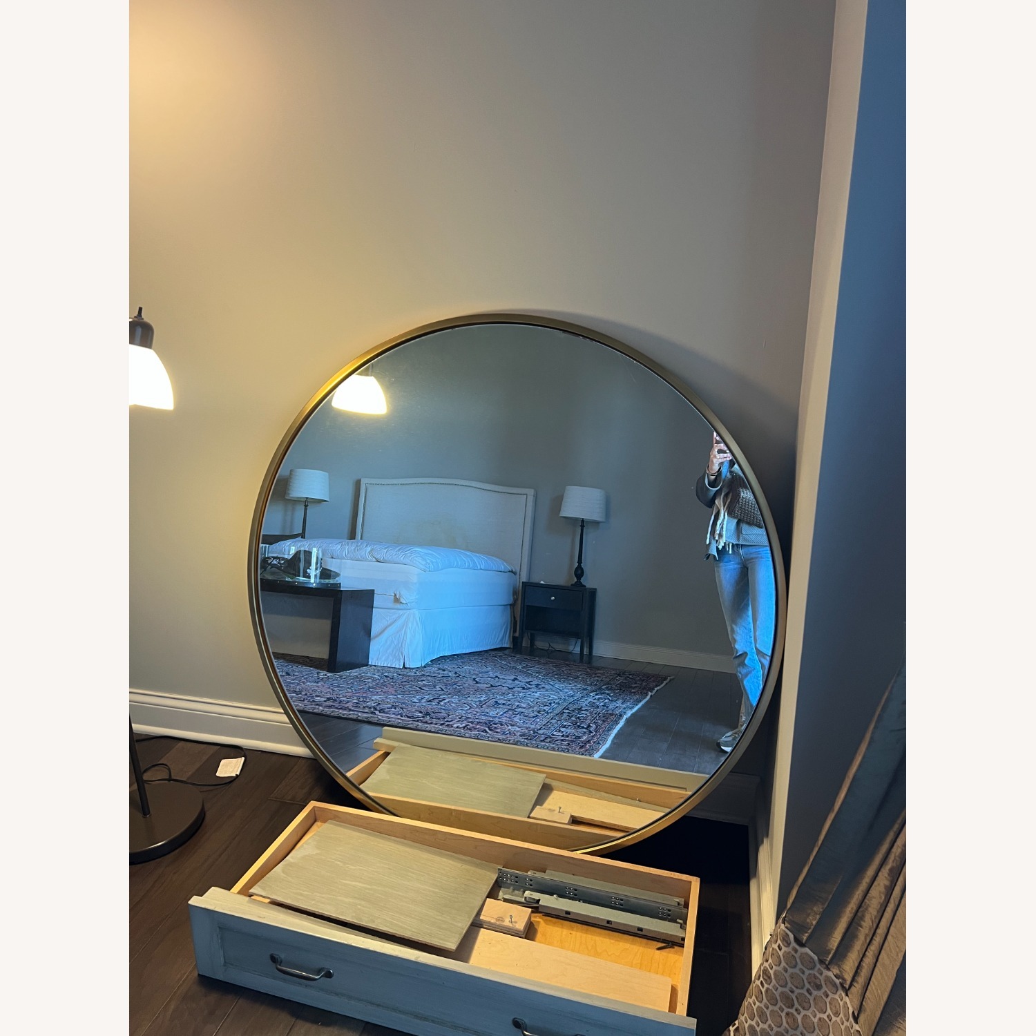 Circular Gold Wall Mirror - image-1