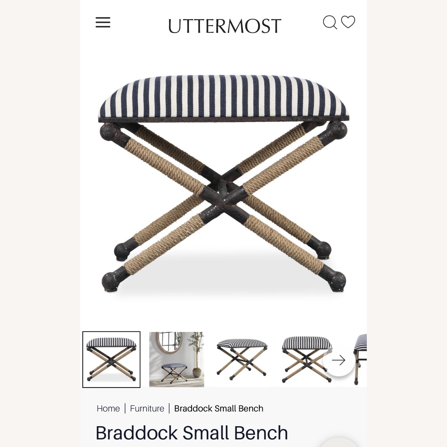 Uttermost Braddock Small Bench - image-1