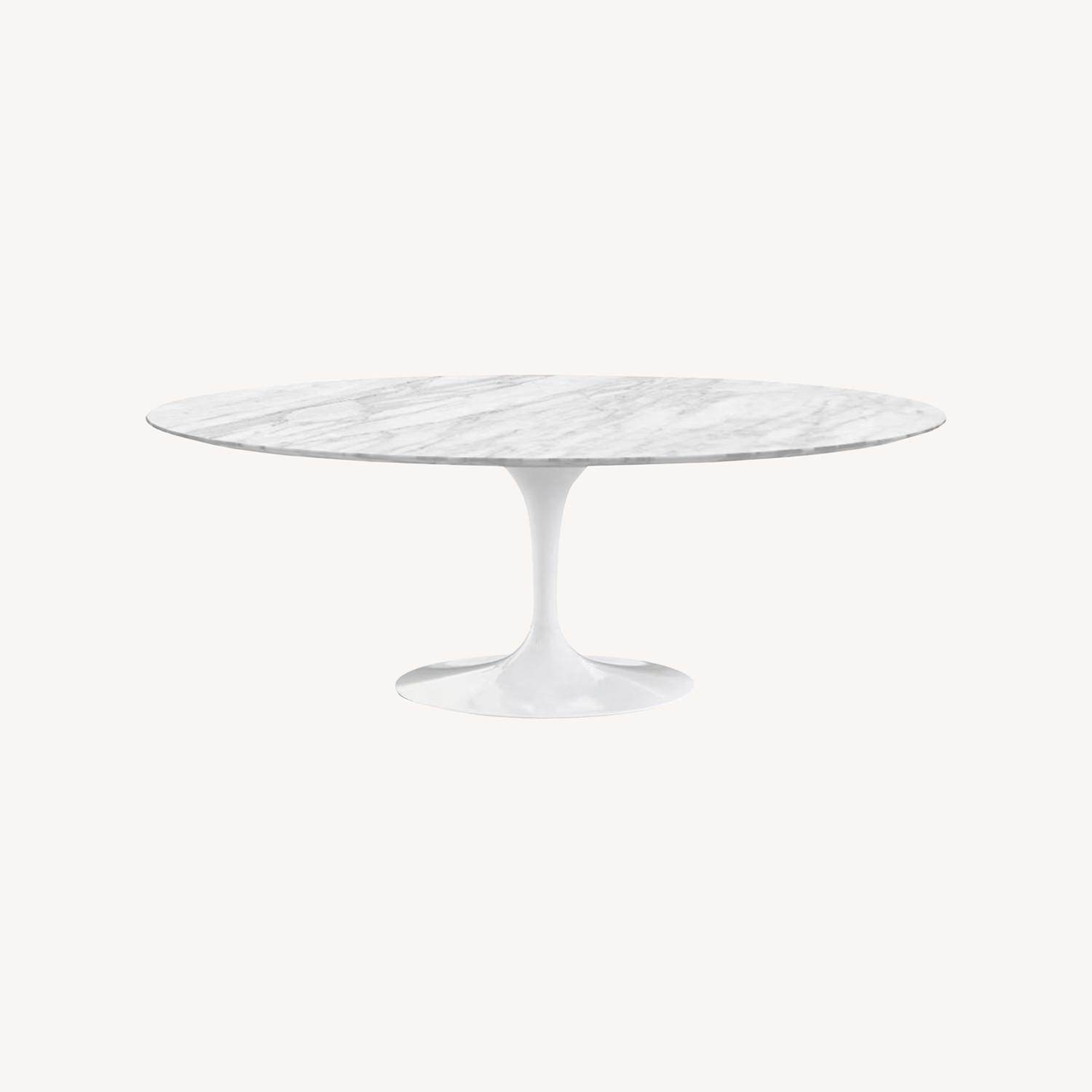 White Carrara Marble Dining Table, Oval - image-0