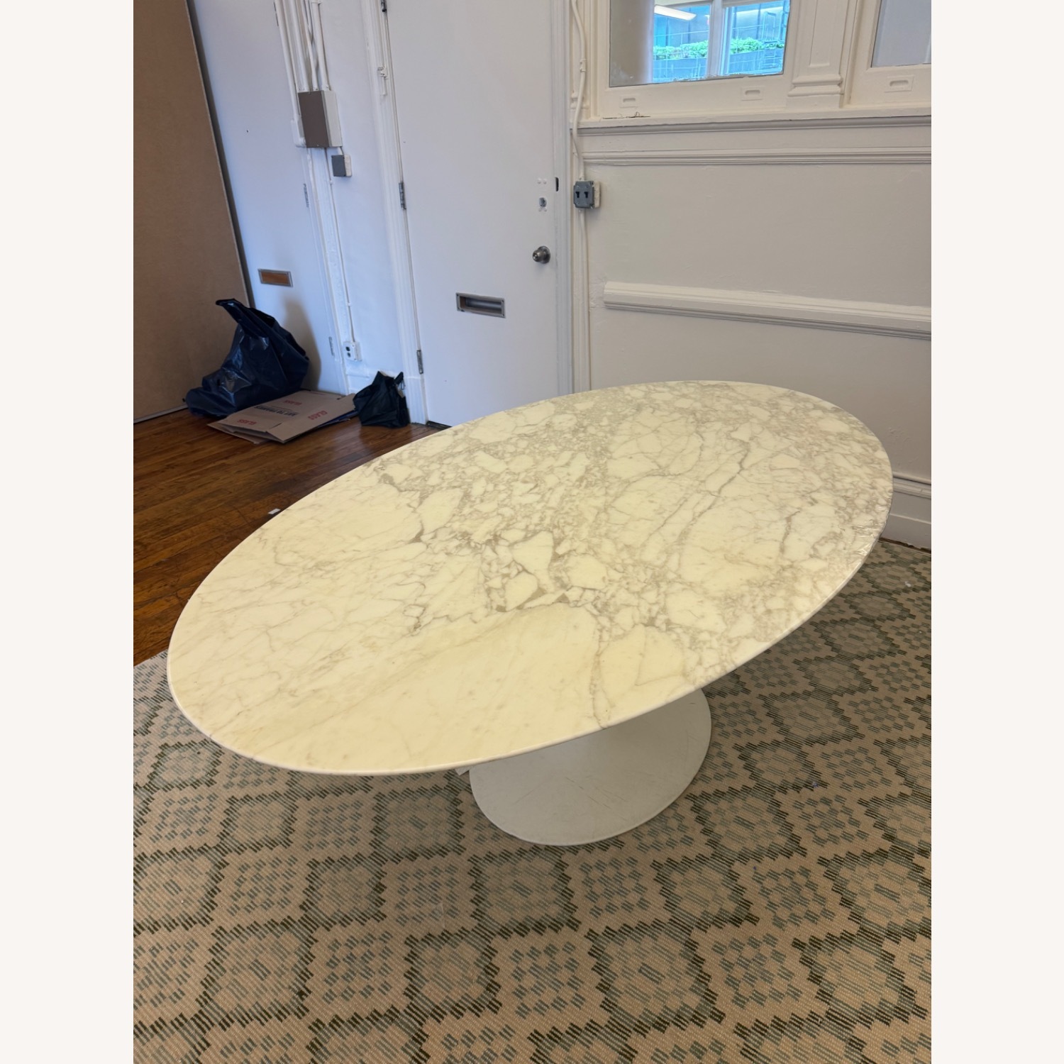 White Carrara Marble Dining Table, Oval - image-2