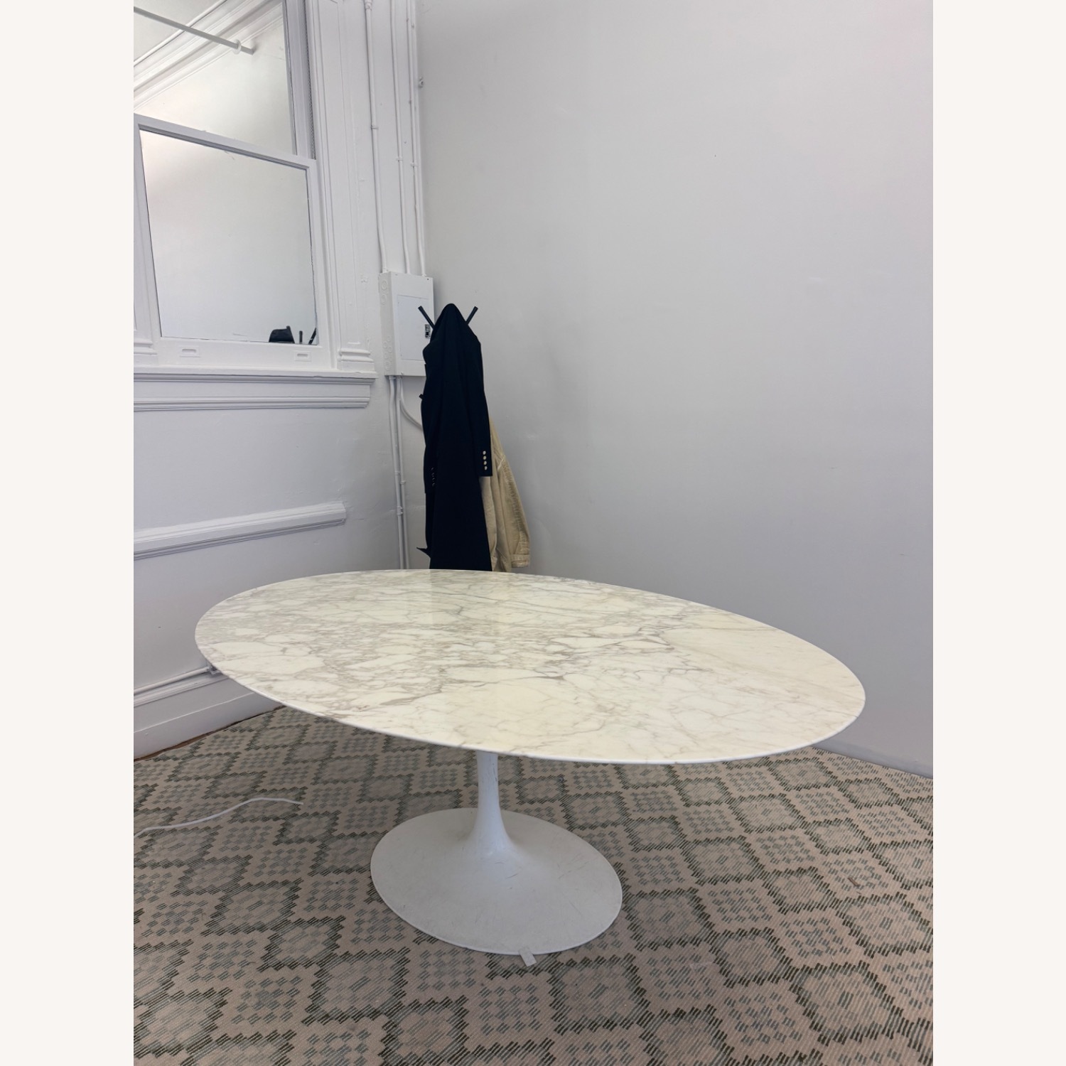 White Carrara Marble Dining Table, Oval - image-1
