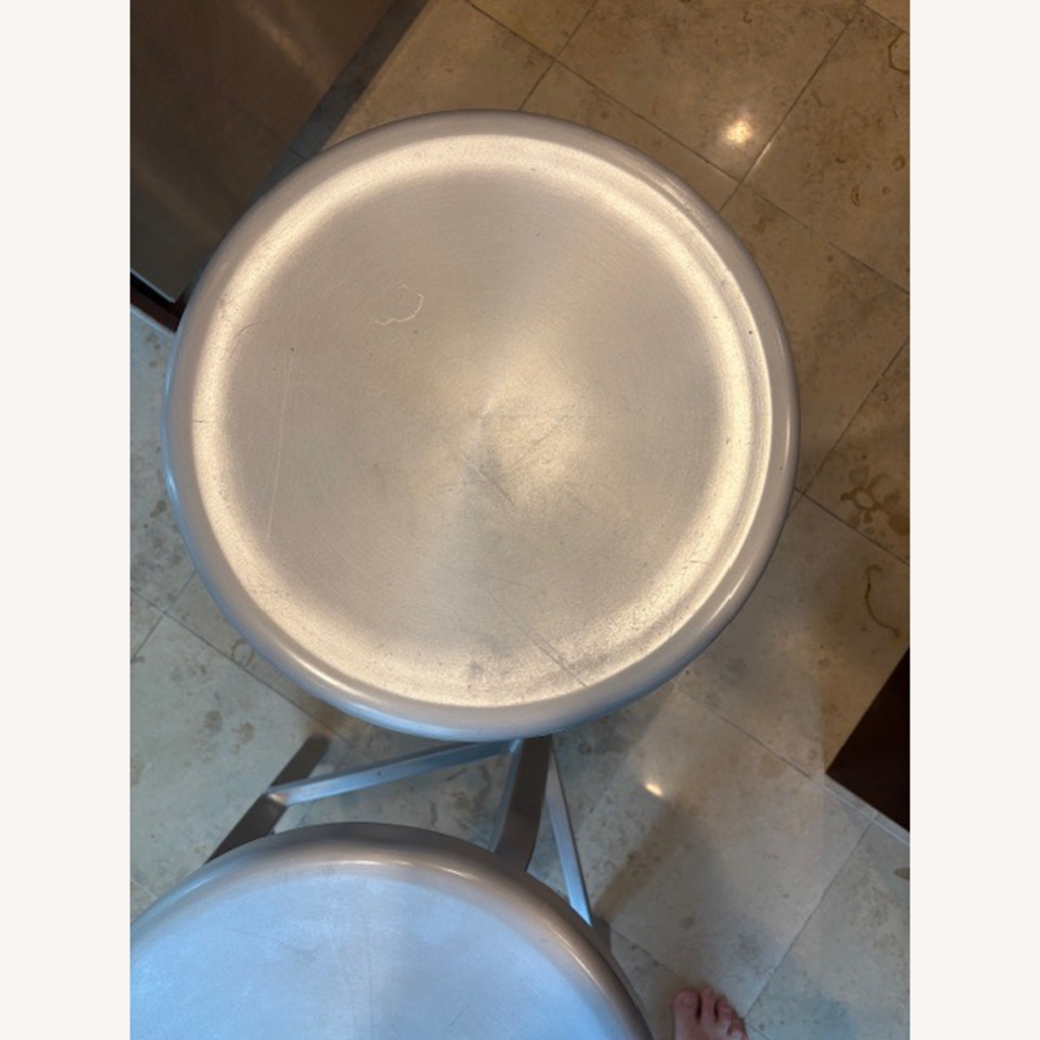 Crate & Barrel Brushed Aluminum Stools - image-2