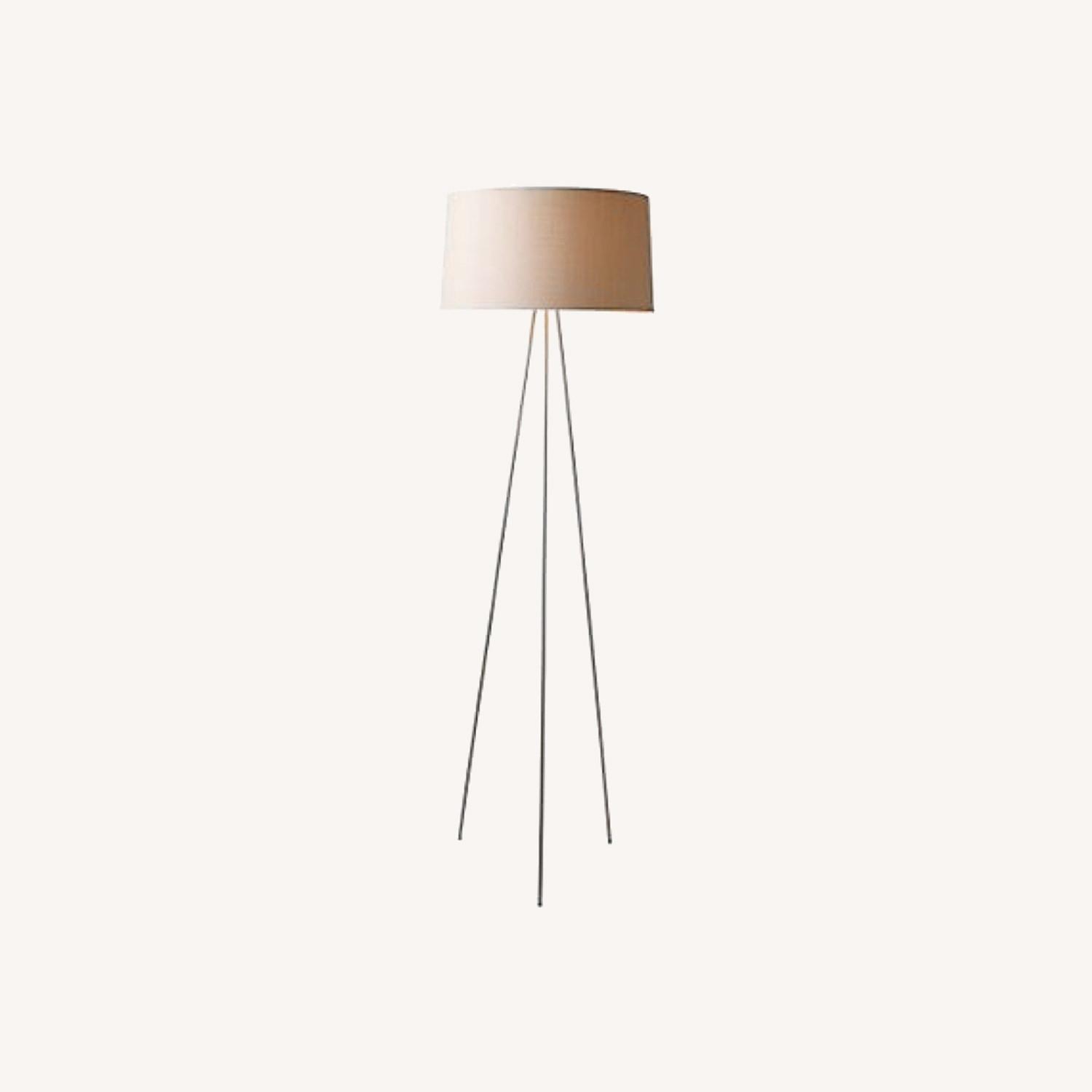 Design Within Reach Tripod Stainless Steel Lamp with Light Brown Shade - image-0