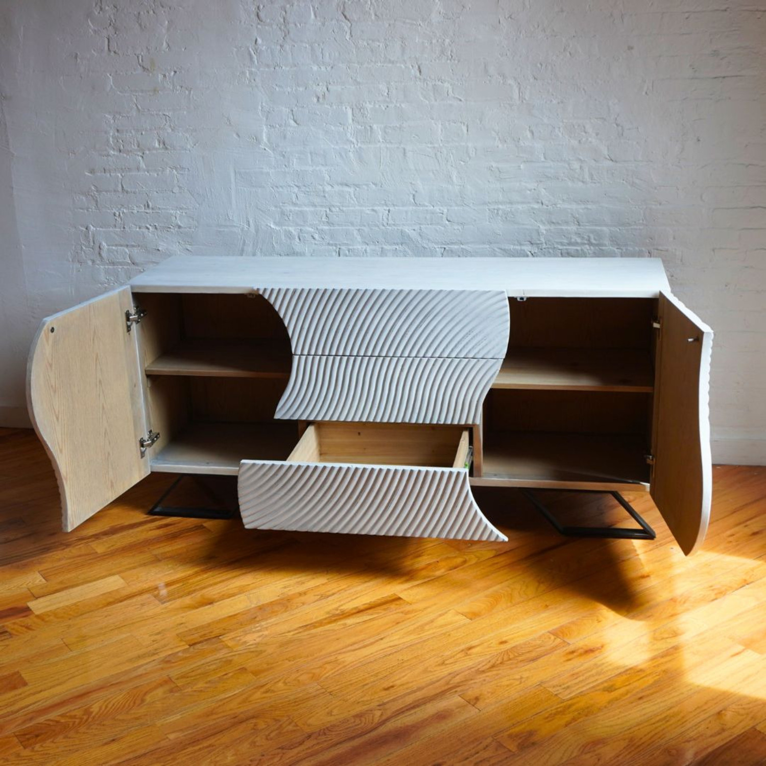 Modern Wooden Engraved Credenza Sideboard - image-3