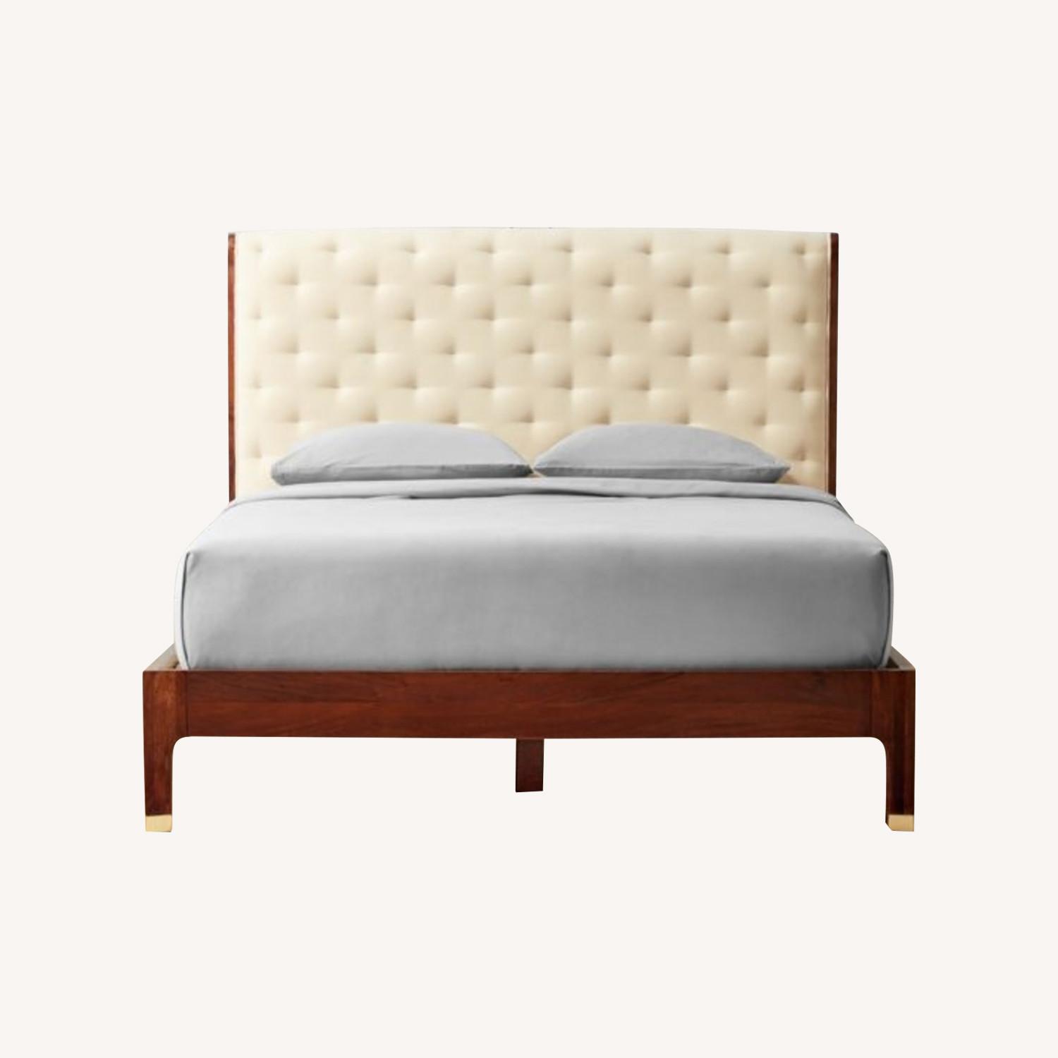 CB2 Crosby Tufted White Velvet and Wood Queen Bed - image-0