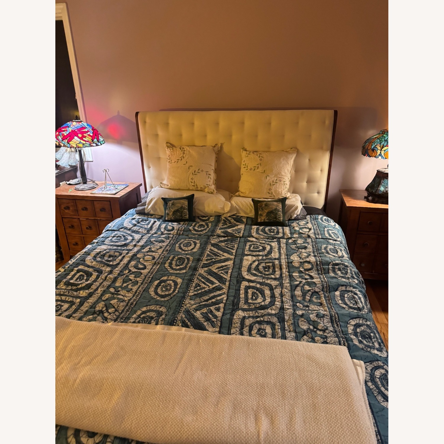 CB2 Crosby Tufted White Velvet and Wood Queen Bed - image-3