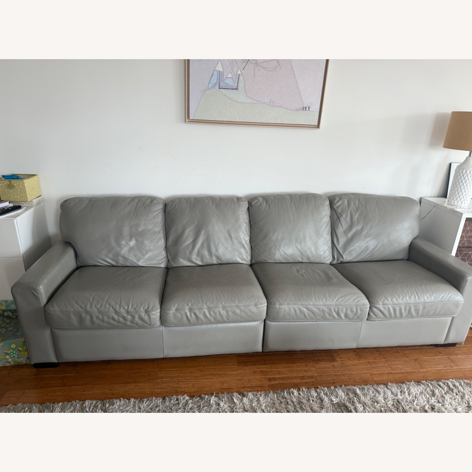 Pallicer Dove Gray Leather Sofa - image-3