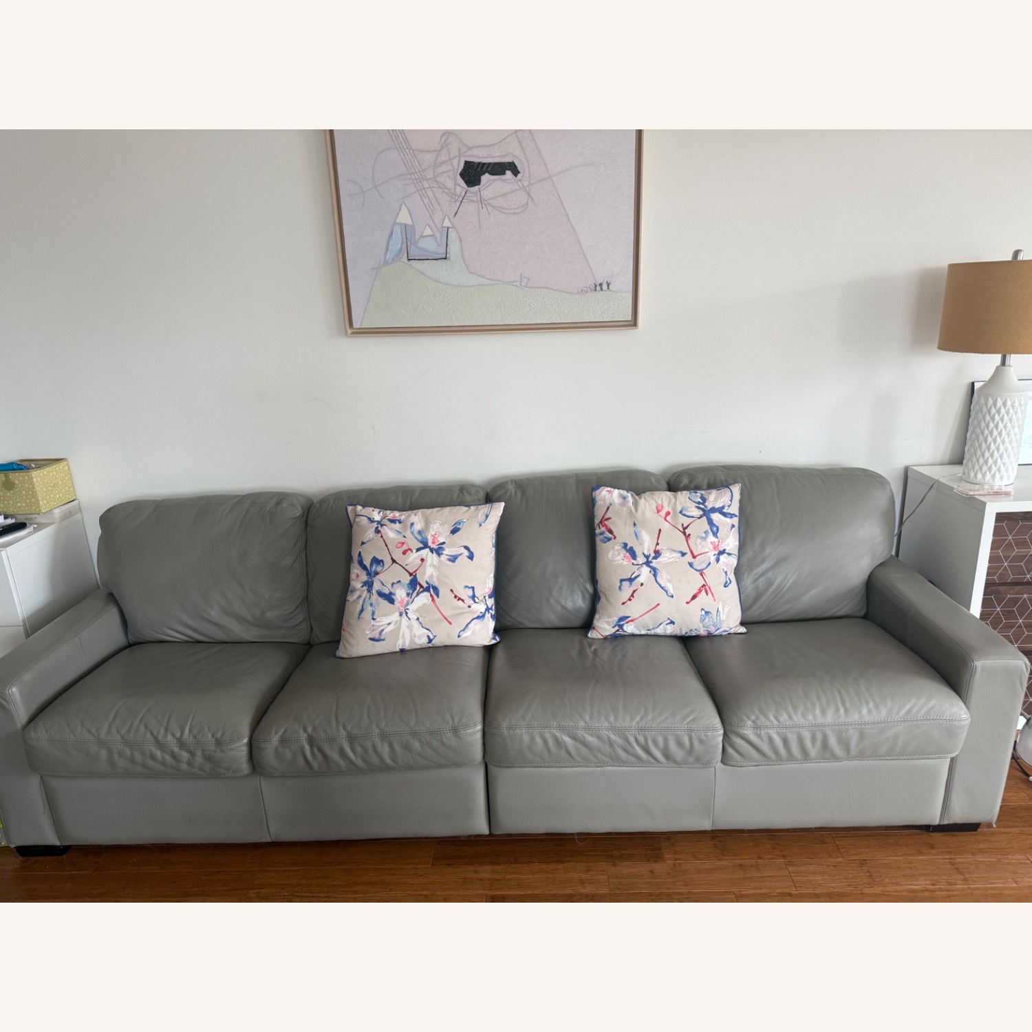 Pallicer Dove Gray Leather Sofa - image-1