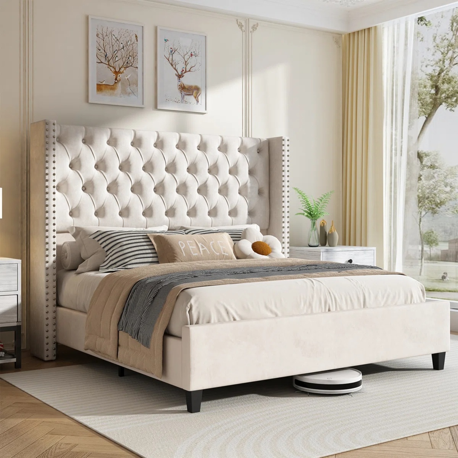 Wayfair White Tufted Velvet Queen Bed - image-7