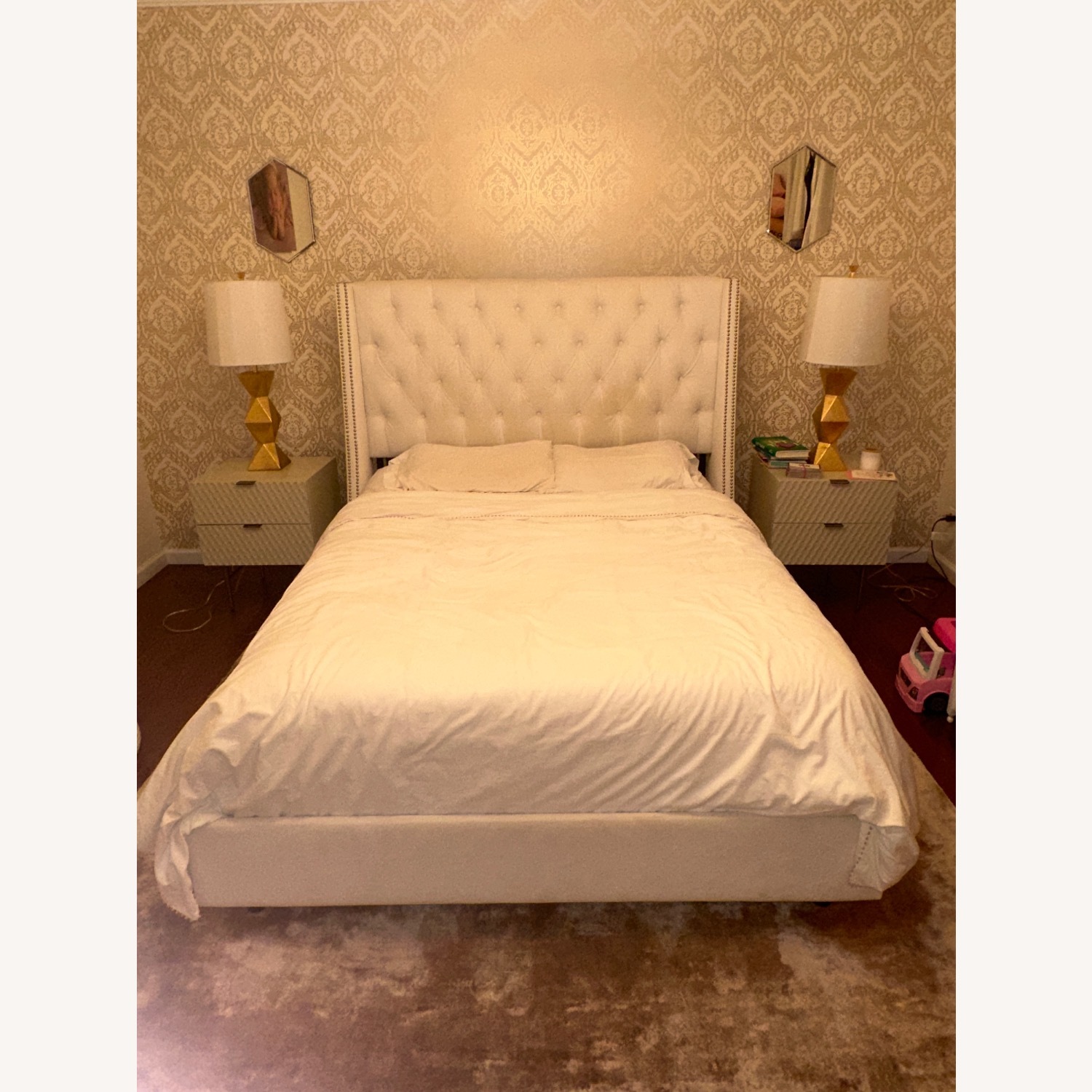 Wayfair White Tufted Velvet Queen Bed - image-1