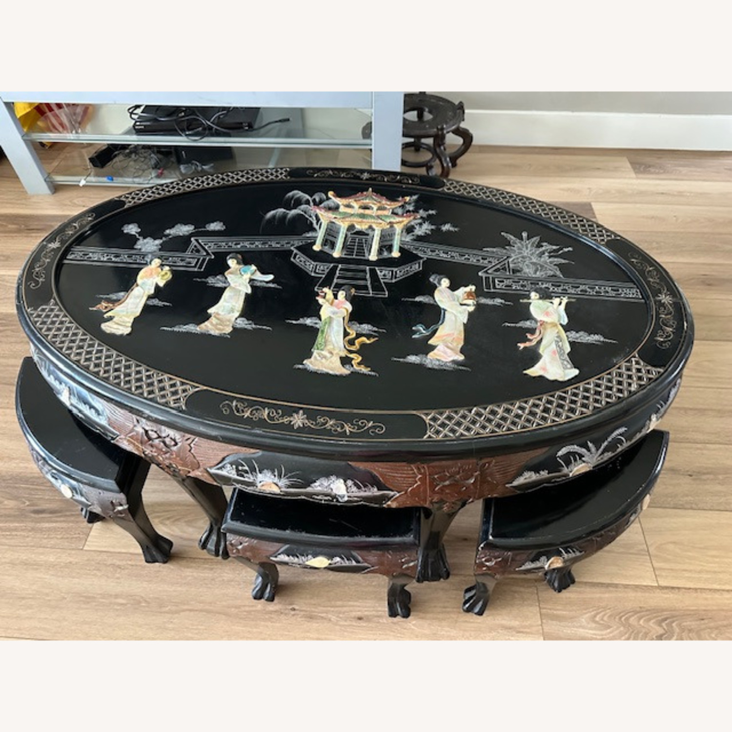 Coffee Table With 6 Stools - image-1