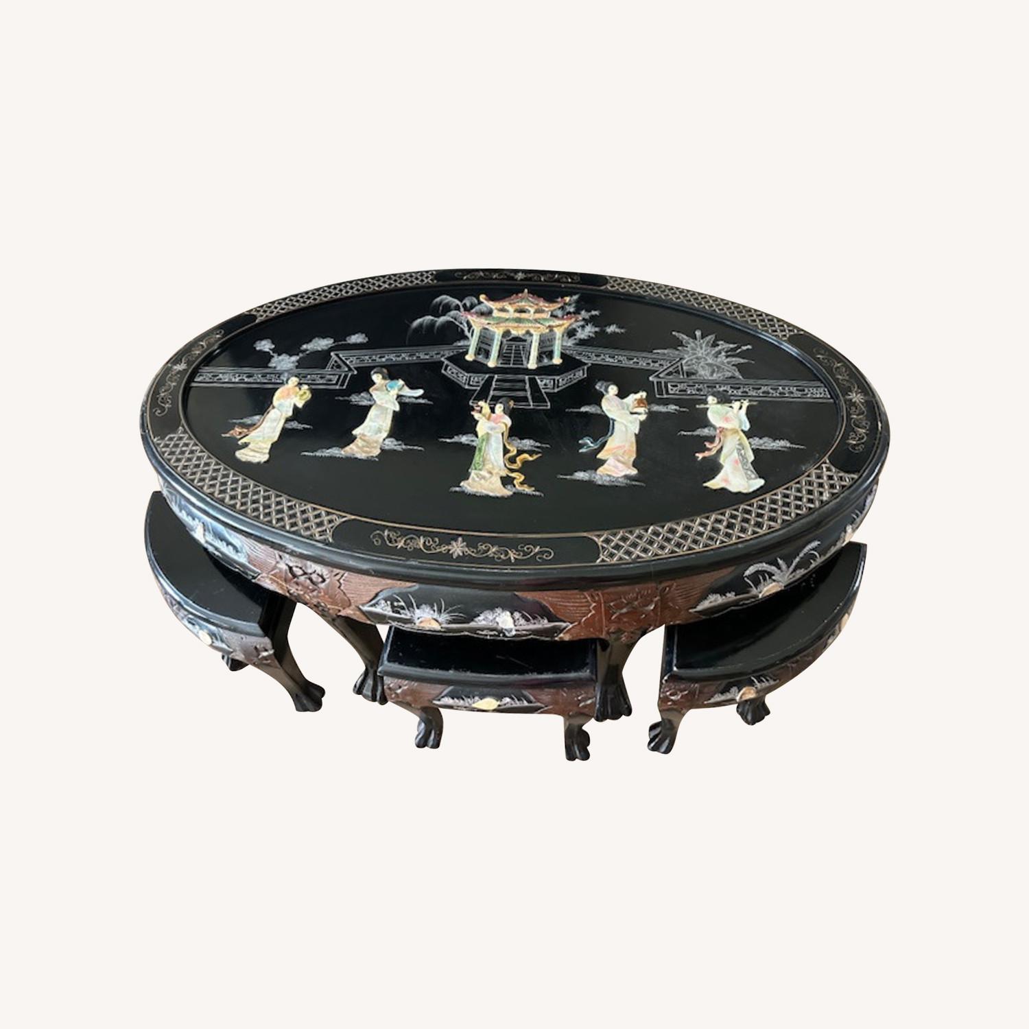 Coffee Table With 6 Stools - image-0