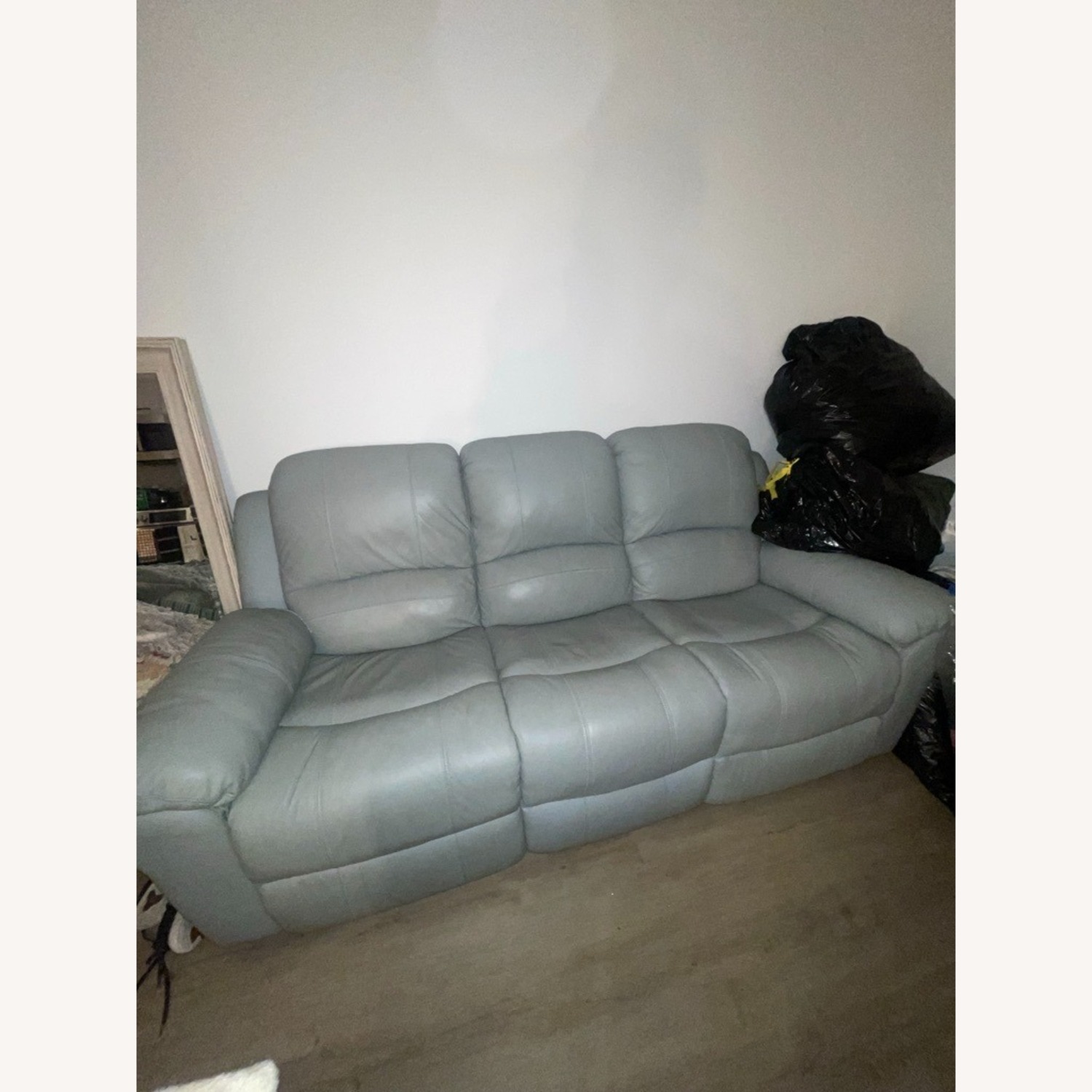 Bob's Discount Furniture Light Blue Leather Sofa  - image-0