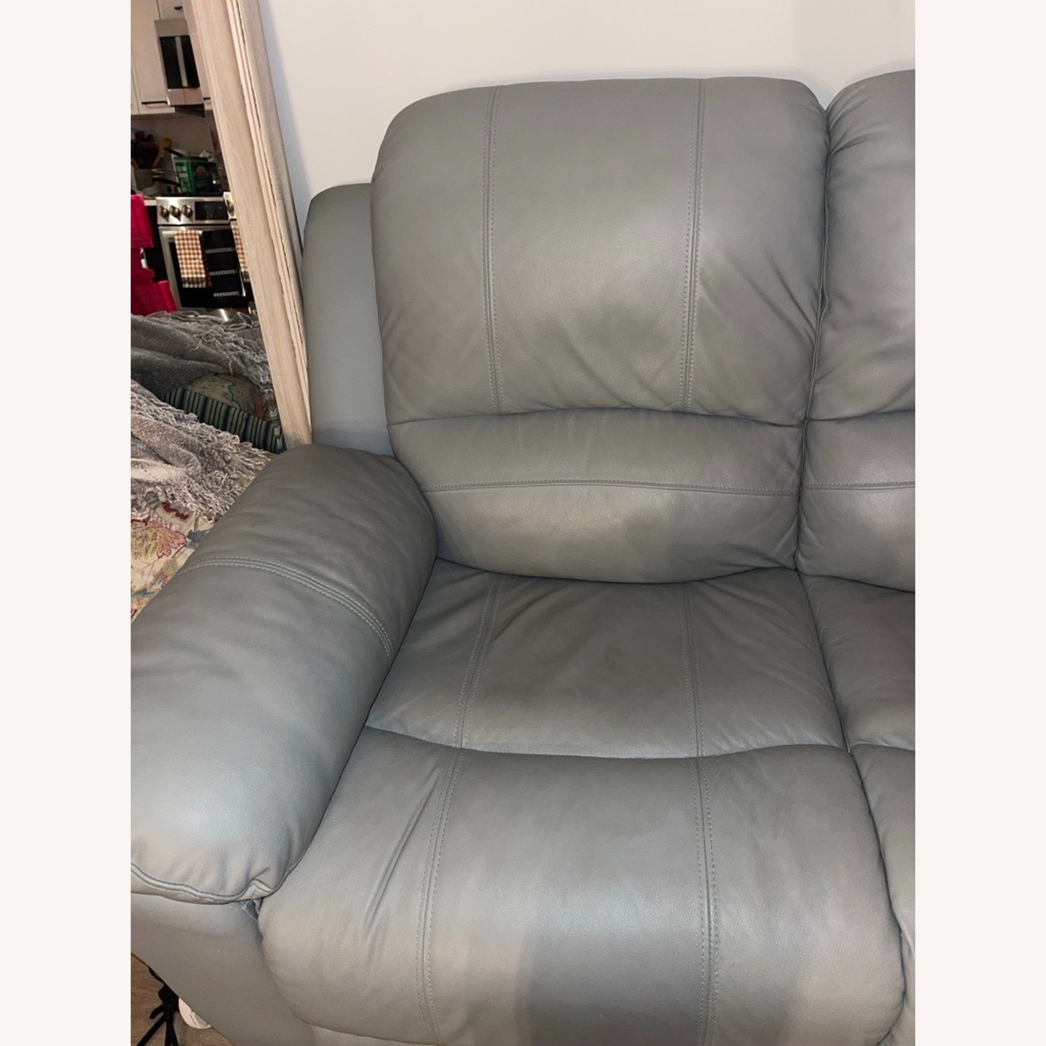 Bob's Discount Furniture Light Blue Leather Sofa  - image-6