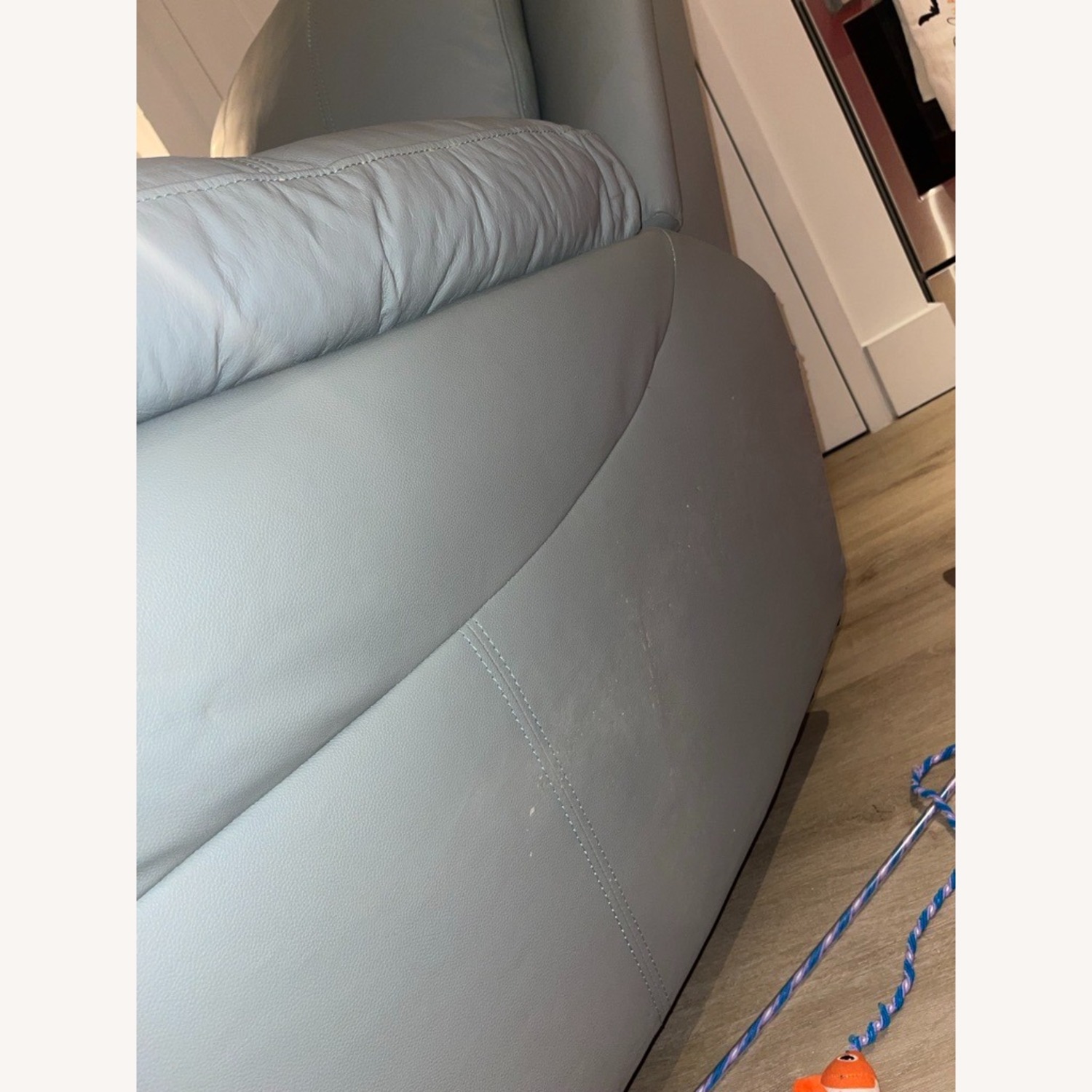 Bob's Discount Furniture Light Blue Leather Sofa  - image-4