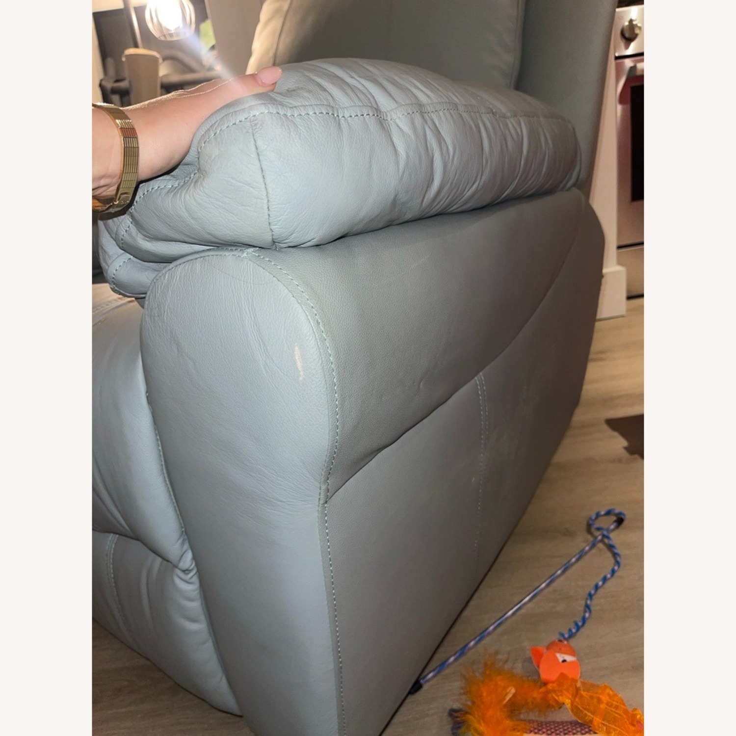 Bob's Discount Furniture Light Blue Leather Sofa  - image-2