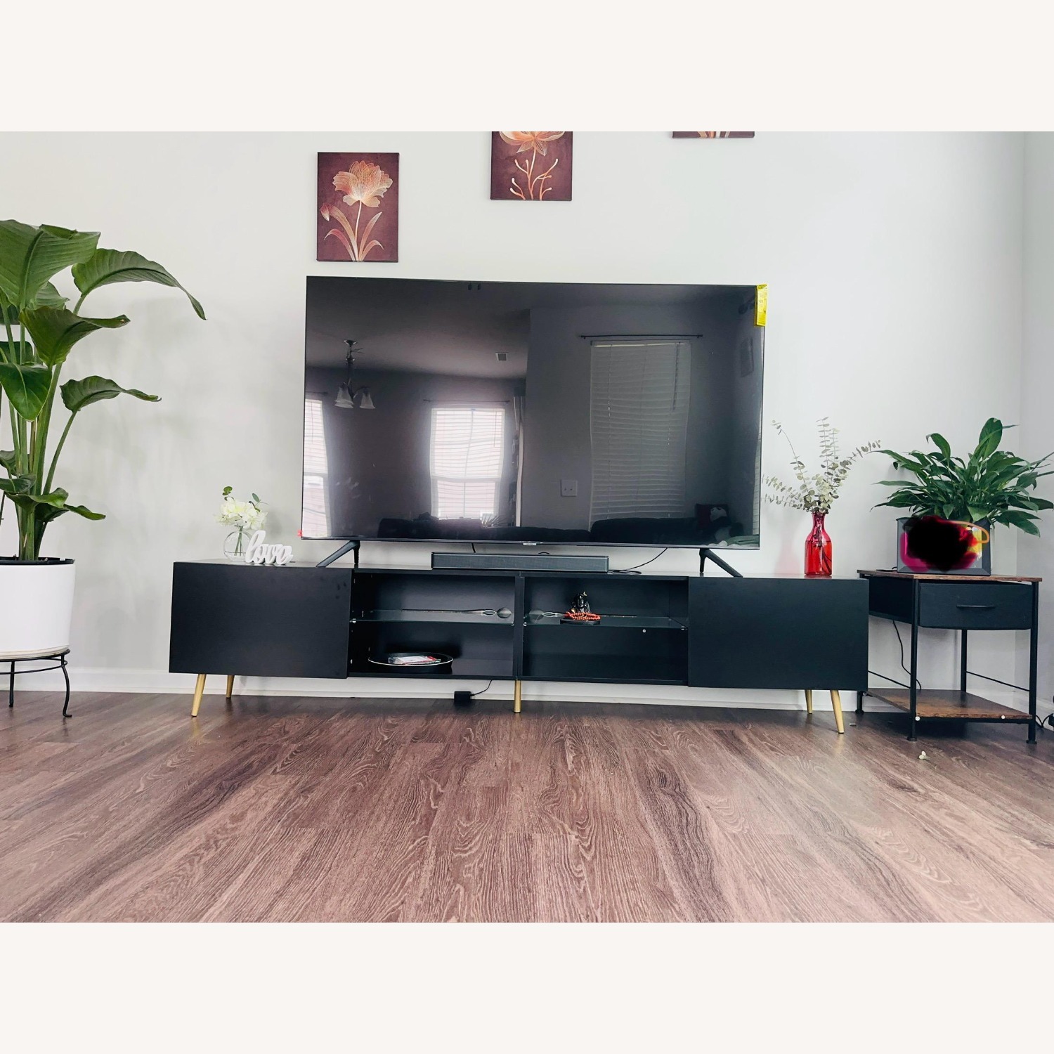 Modern 86" TV Stand with LED Lights & Storage - image-2