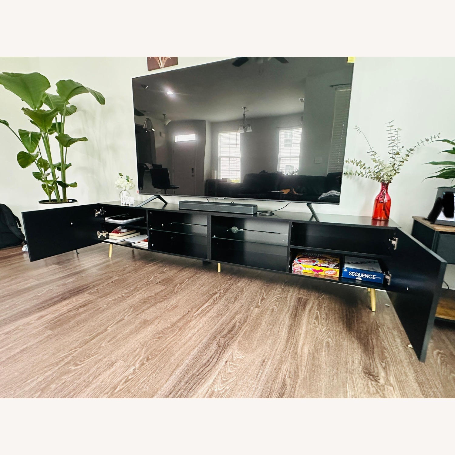 Modern 86" TV Stand with LED Lights & Storage - image-3